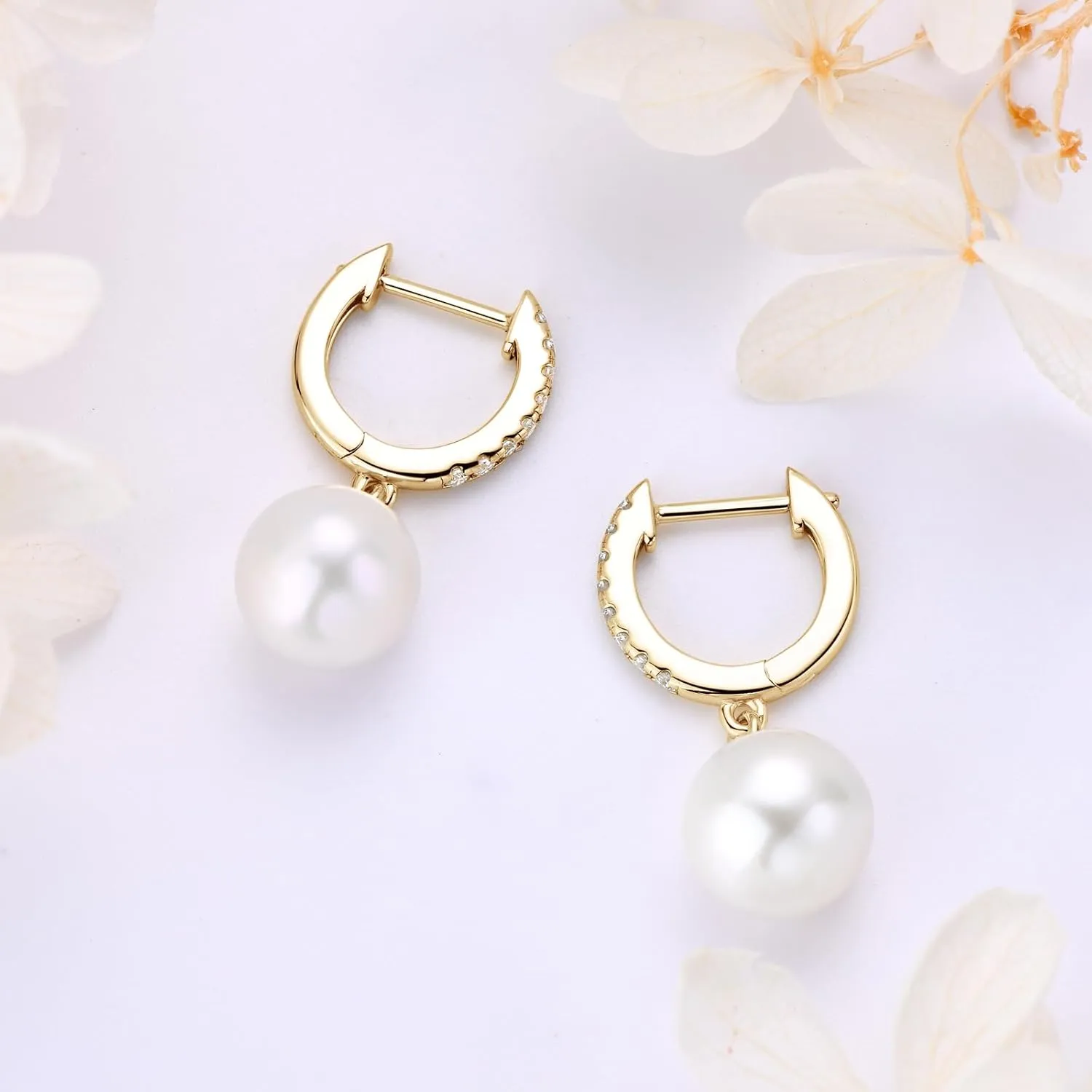 Sterling Silver Pearl Drop Earrings Freshwater Cultured Pearl Hoop Earrings Moissanite Jewelry Gifts for Women