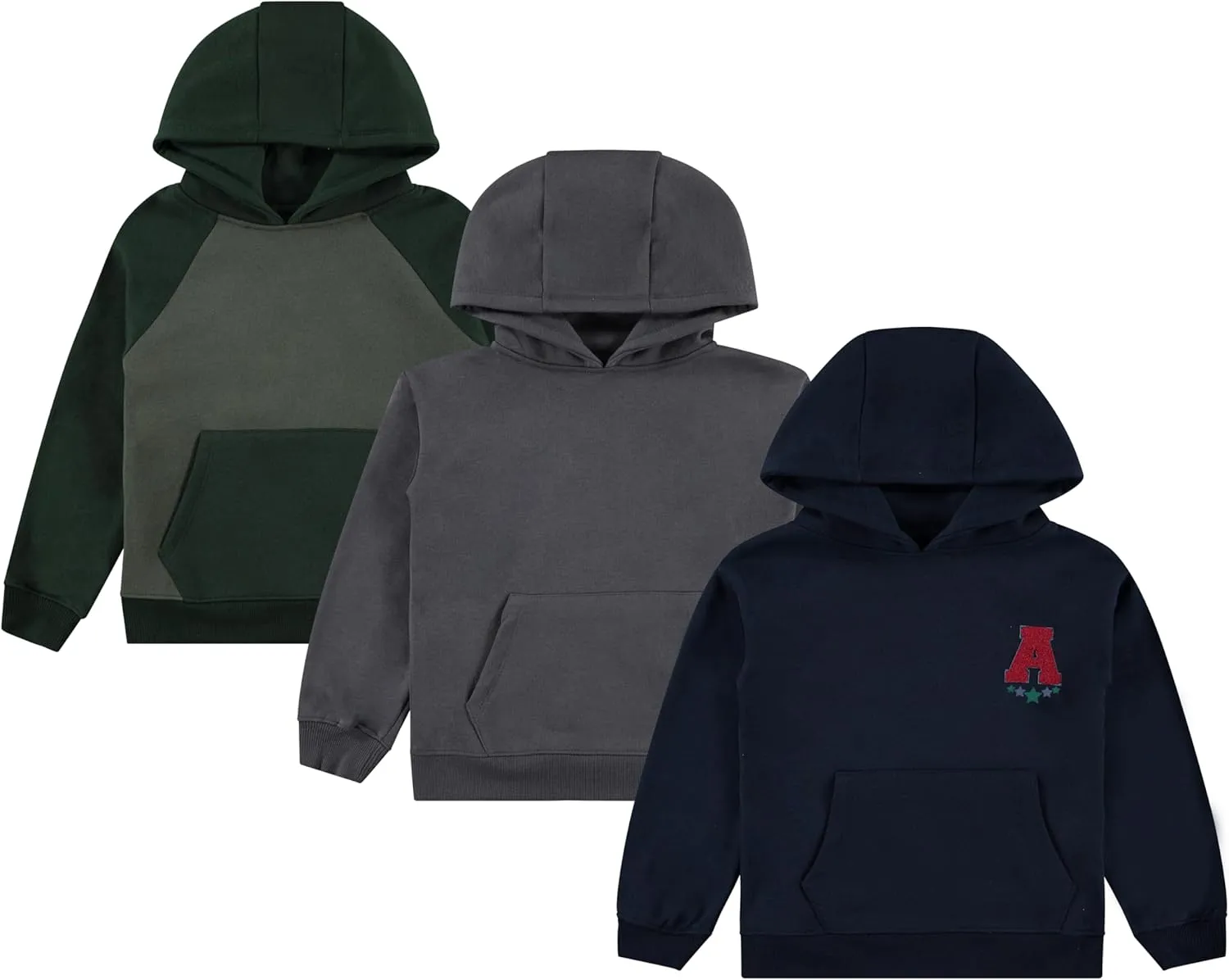 STITCH & STONE Boys' Hoodie Sweatshirt Set - Cozy, Durable, and Stylish - Pack of 3 with Cool Designs