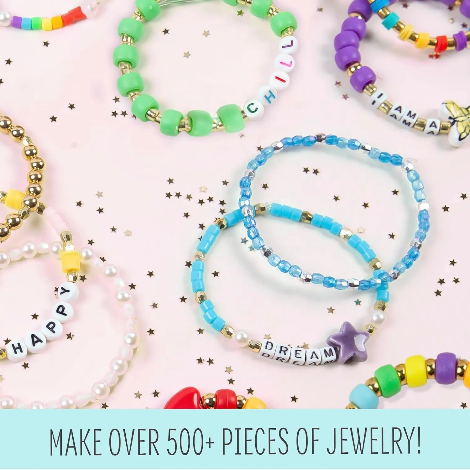 STMT D.I.Y. Rainbow Bead Case, Includes Over 500 Jewelry Making Supplies, Including Cute Beads for Jewelry Making, Bracelet Charms, Storage Case, Friendship Bracelet Kit, Teen Girl Gifts