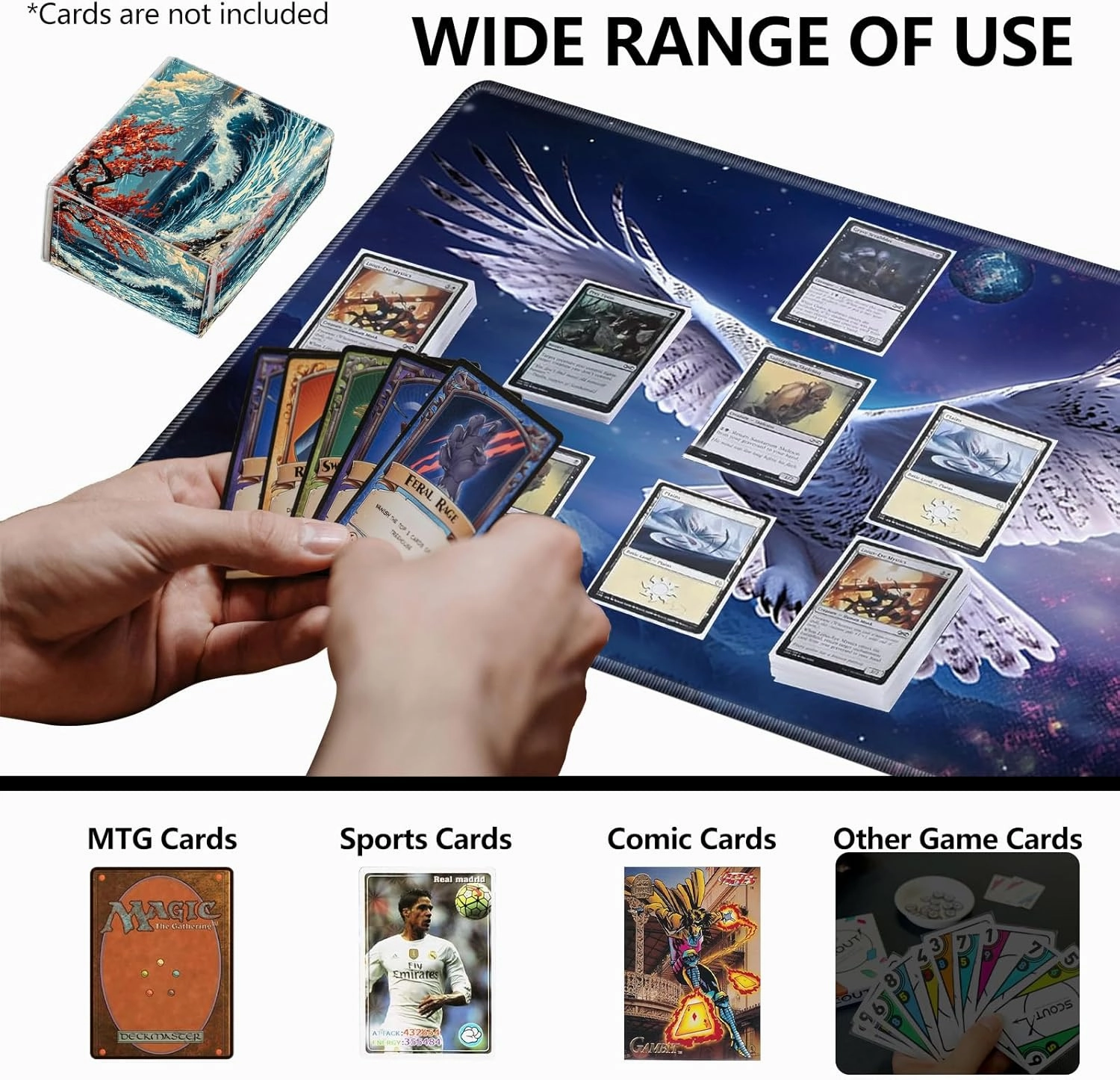 Strong Magnet Card Case Deck Box Mtg Card Box Playing Card Box Magic Deck Box Tcg Up to 200 Cards Creative Pattern Trading Card Storage Box for Collectible Card Games, Great Wave Beach Towel