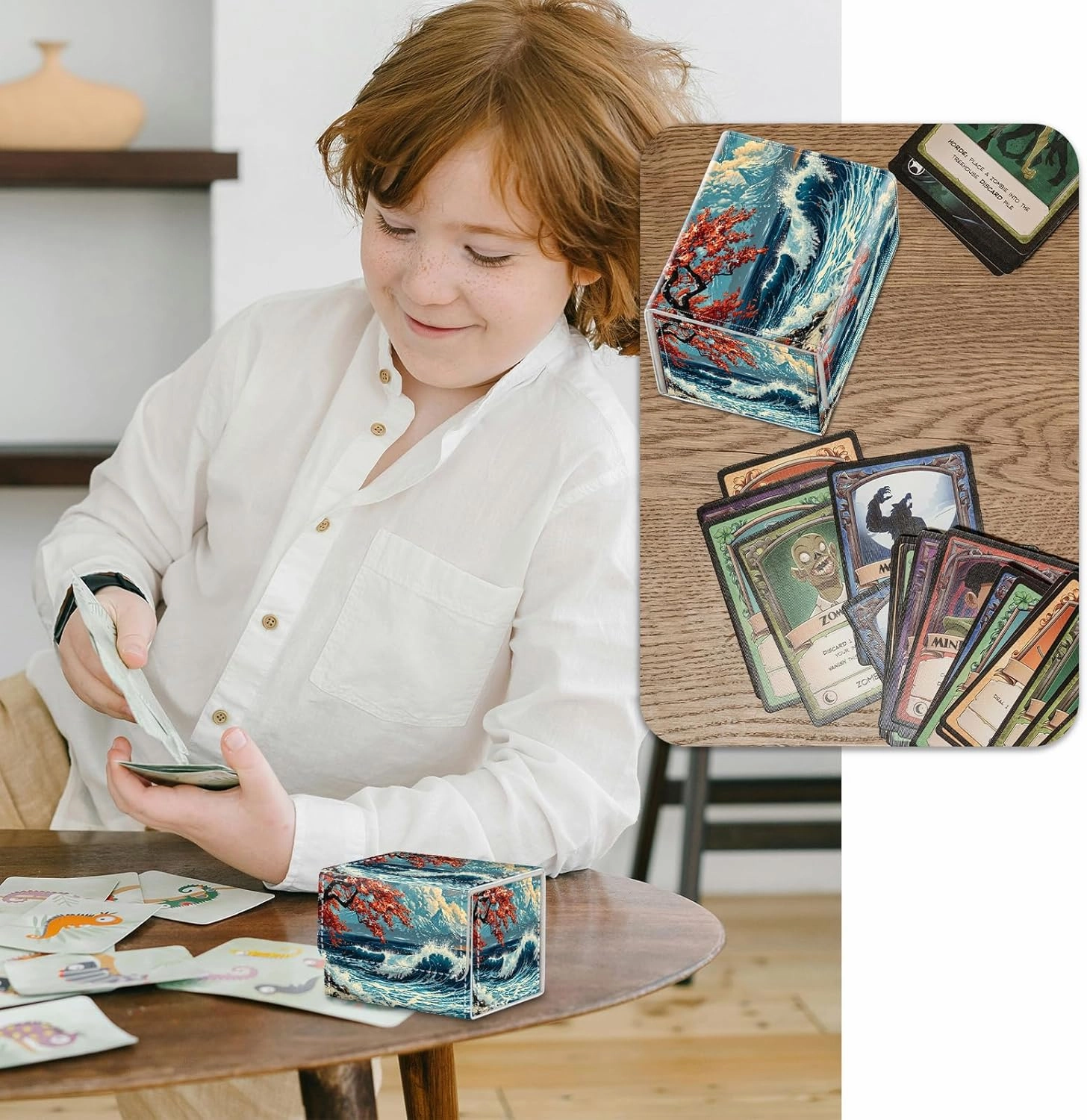 Strong Magnet Card Case Deck Box Mtg Card Box Playing Card Box Magic Deck Box Tcg Up to 200 Cards Creative Pattern Trading Card Storage Box for Collectible Card Games, Great Wave Beach Towel