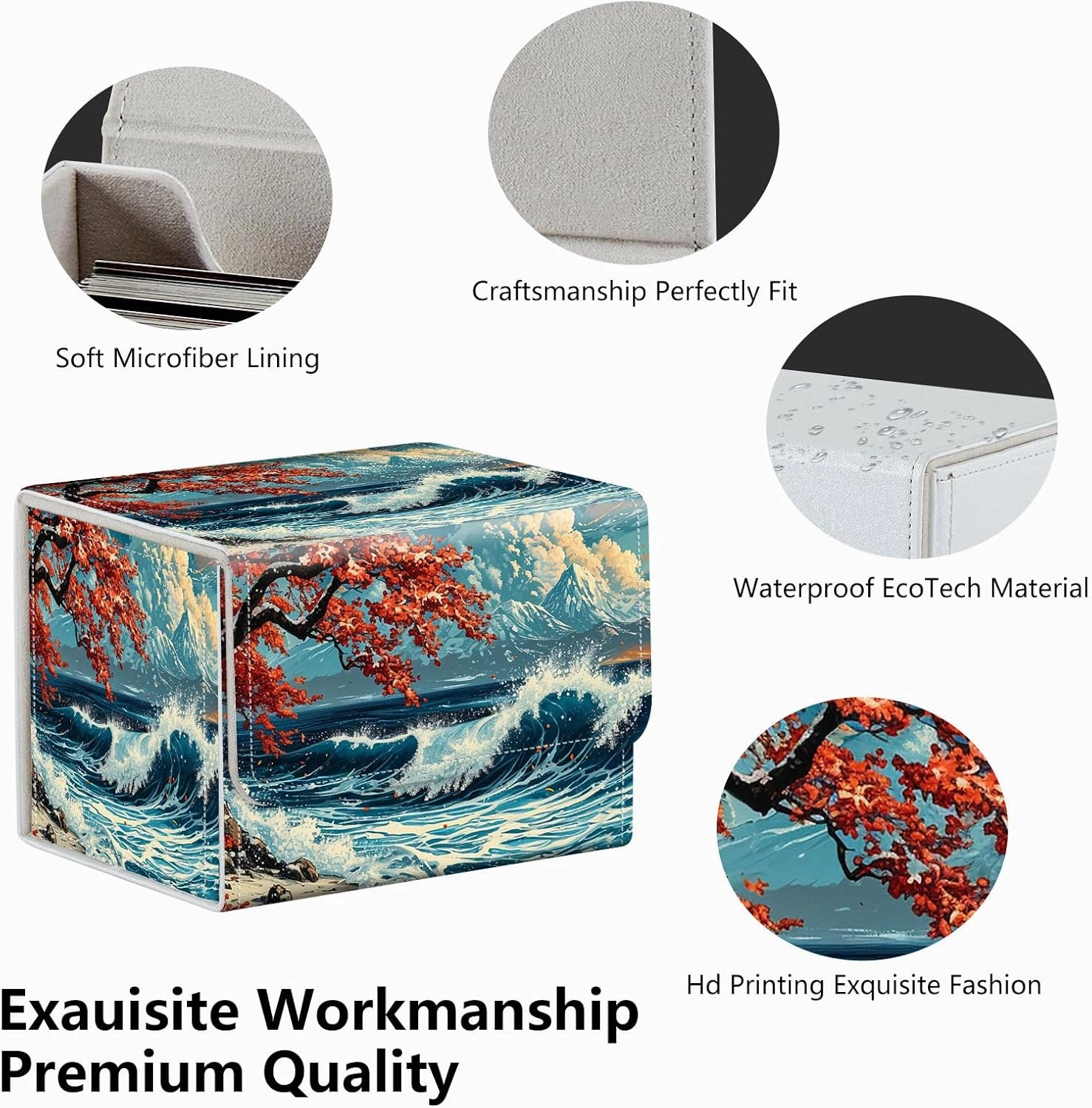 Strong Magnet Card Case Deck Box Mtg Card Box Playing Card Box Magic Deck Box Tcg Up to 200 Cards Creative Pattern Trading Card Storage Box for Collectible Card Games, Great Wave Beach Towel