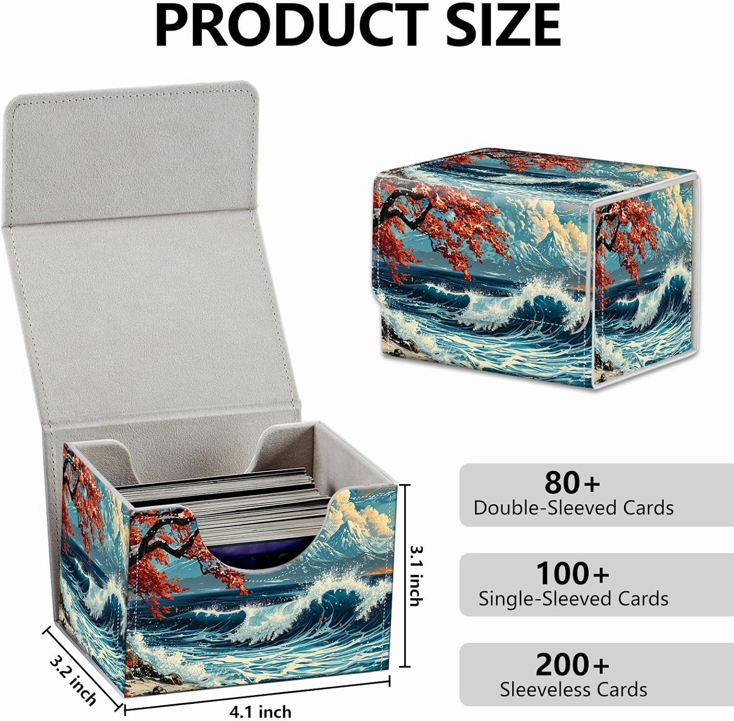 Strong Magnet Card Case Deck Box Mtg Card Box Playing Card Box Magic Deck Box Tcg Up to 200 Cards Creative Pattern Trading Card Storage Box for Collectible Card Games, Great Wave Beach Towel