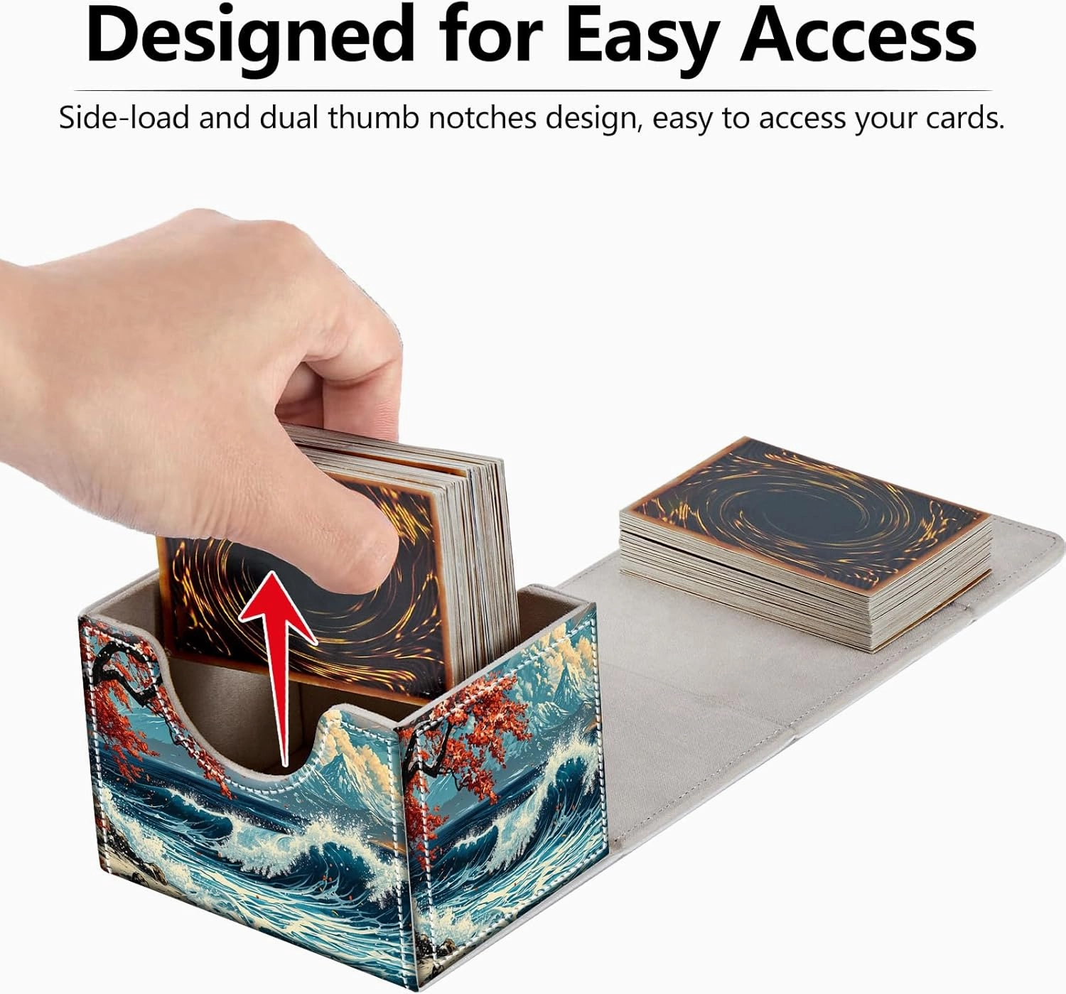 Strong Magnet Card Case Deck Box Mtg Card Box Playing Card Box Magic Deck Box Tcg Up to 200 Cards Creative Pattern Trading Card Storage Box for Collectible Card Games, Great Wave Beach Towel