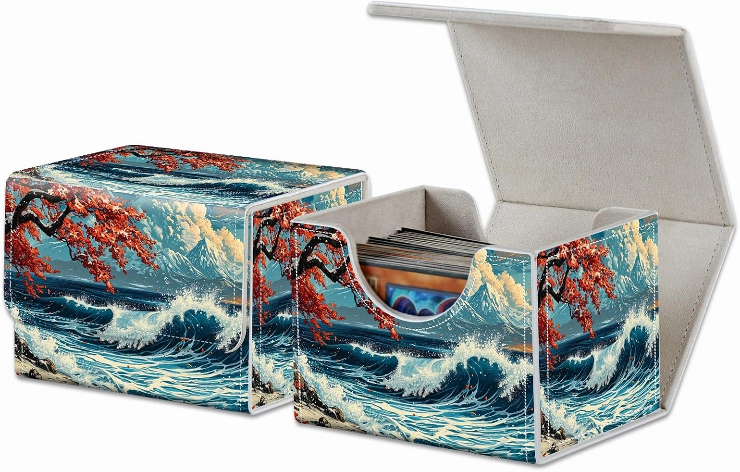 Strong Magnet Card Case Deck Box Mtg Card Box Playing Card Box Magic Deck Box Tcg Up to 200 Cards Creative Pattern Trading Card Storage Box for Collectible Card Games, Great Wave Beach Towel