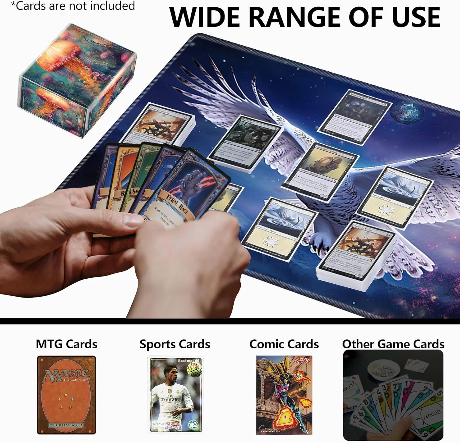 Strong Magnet Case Deck Box Mtg Card Box Playing Card Box Magic Deck Box Tcg Up to 200 Cards Creative Pattern Trading Card Storage Box for Collectible Card Games, Yellow Cute Jellyfish