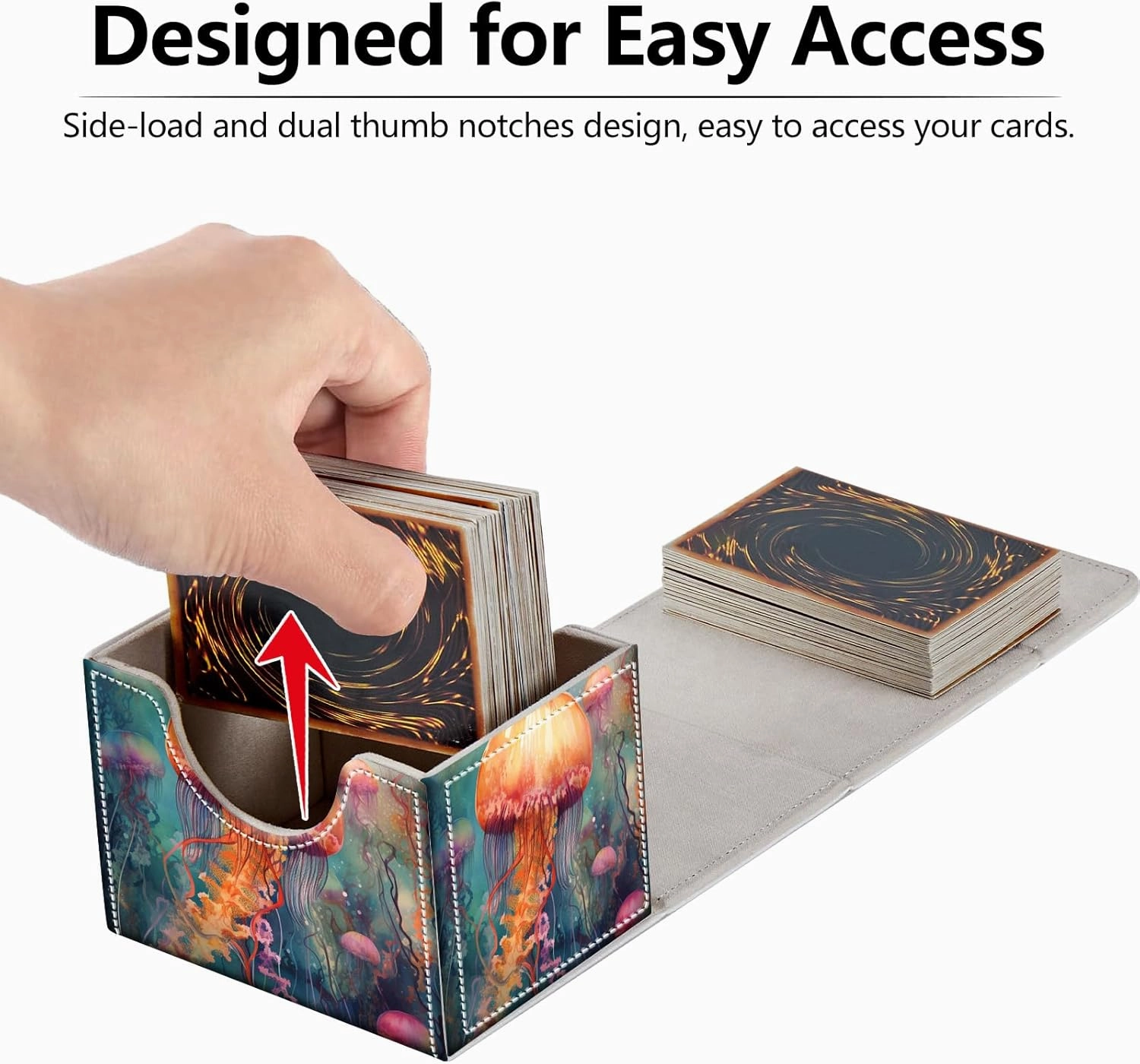 Strong Magnet Case Deck Box Mtg Card Box Playing Card Box Magic Deck Box Tcg Up to 200 Cards Creative Pattern Trading Card Storage Box for Collectible Card Games, Yellow Cute Jellyfish