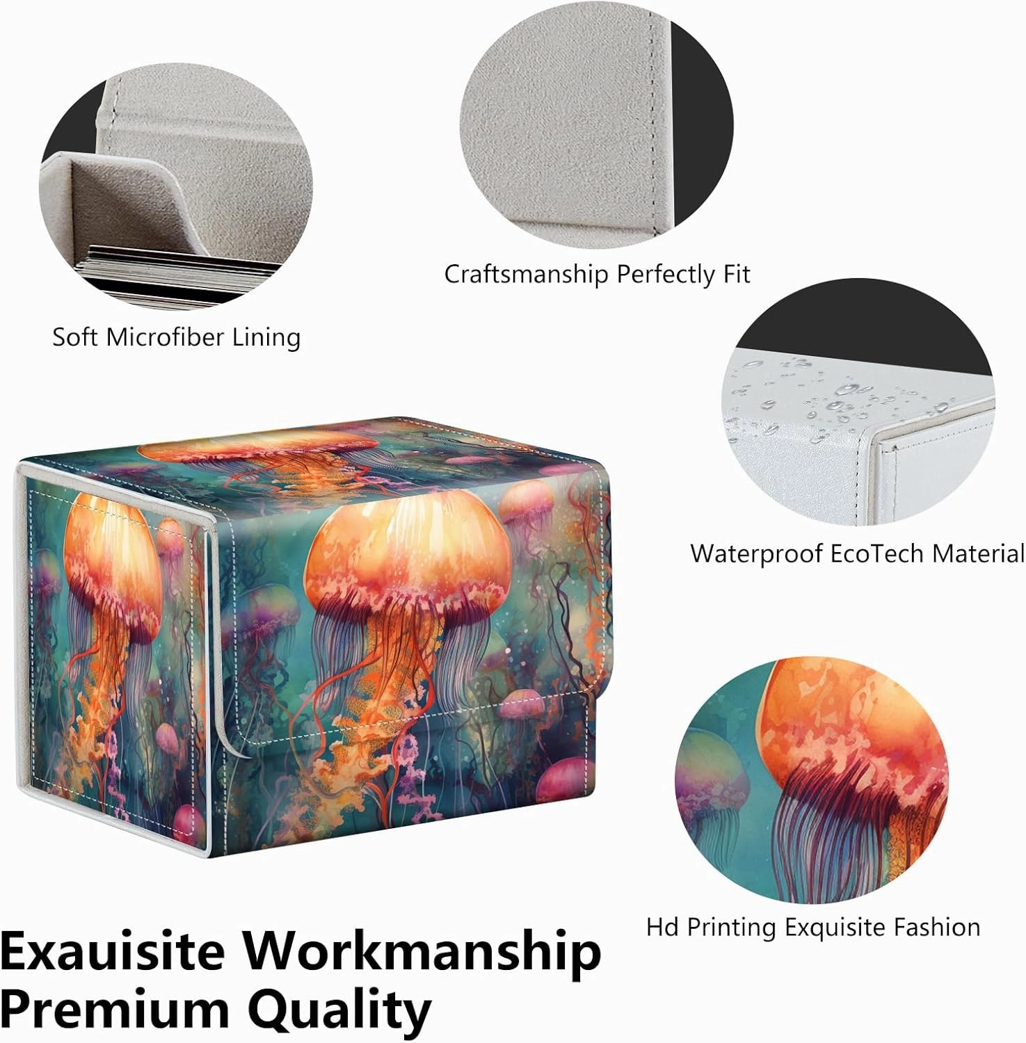 Strong Magnet Case Deck Box Mtg Card Box Playing Card Box Magic Deck Box Tcg Up to 200 Cards Creative Pattern Trading Card Storage Box for Collectible Card Games, Yellow Cute Jellyfish