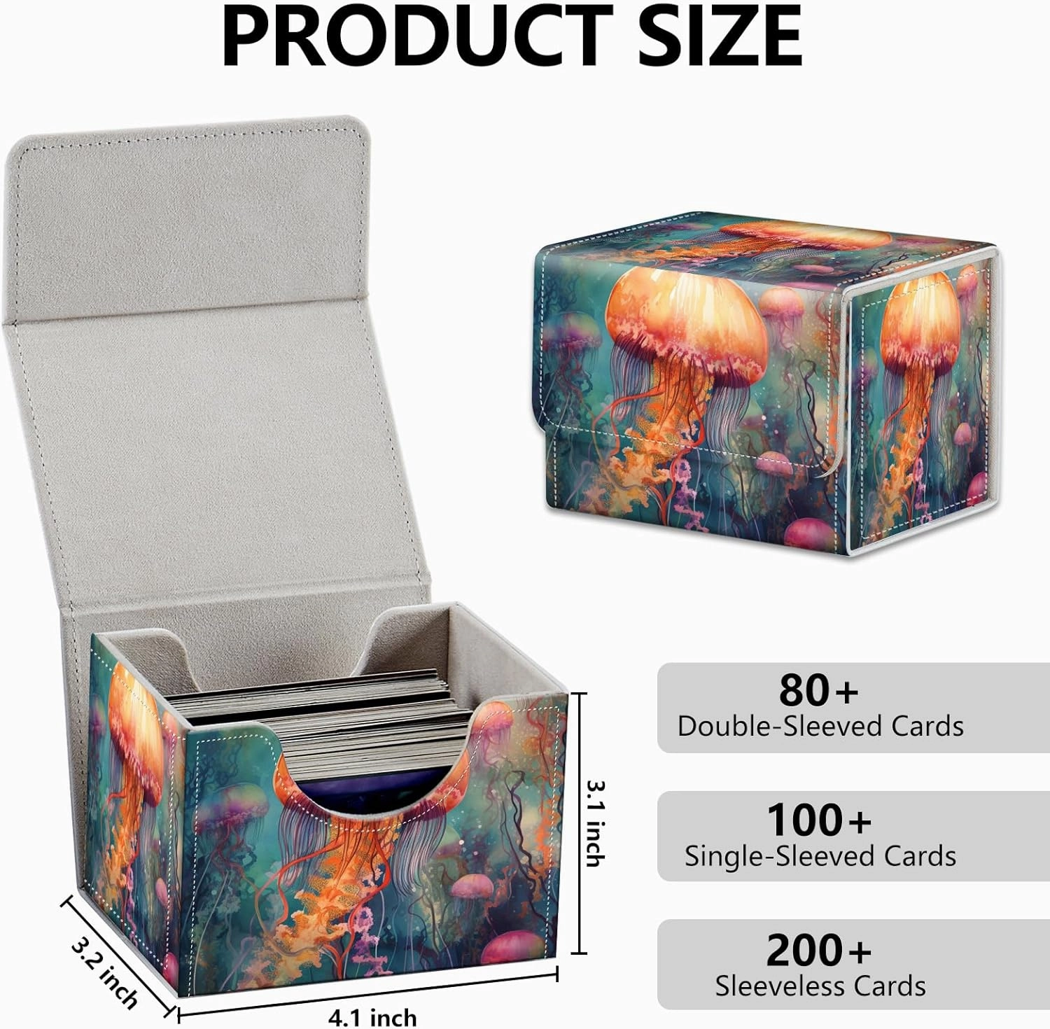 Strong Magnet Case Deck Box Mtg Card Box Playing Card Box Magic Deck Box Tcg Up to 200 Cards Creative Pattern Trading Card Storage Box for Collectible Card Games, Yellow Cute Jellyfish