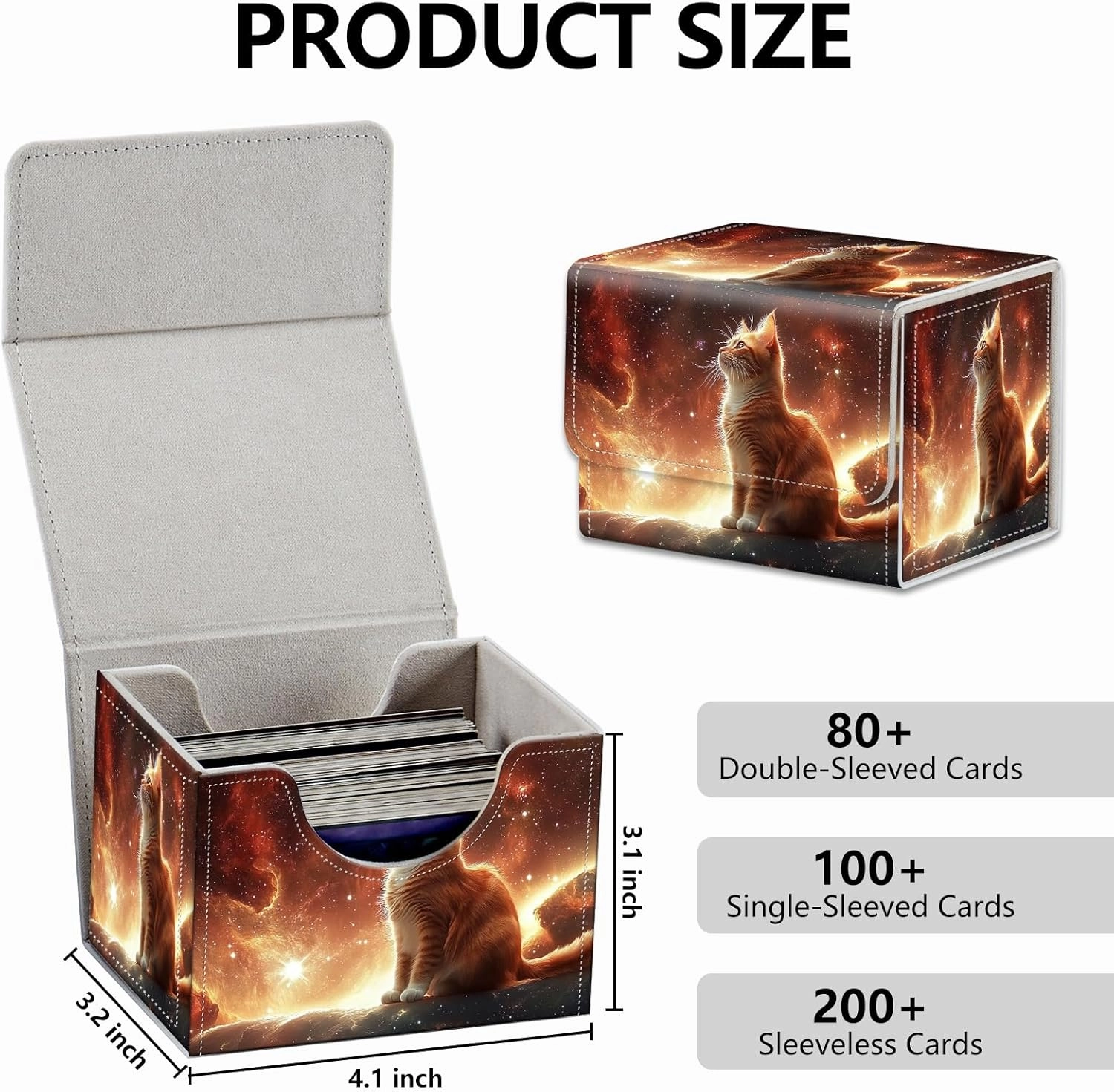 Strong Magnet MTG Demon Deck Box Playing Card Case Magic The Gathering Commander Deck Box Creative Pattern Trading Card Storage Box for Collectible Games, A Beautiful Ginger Cat