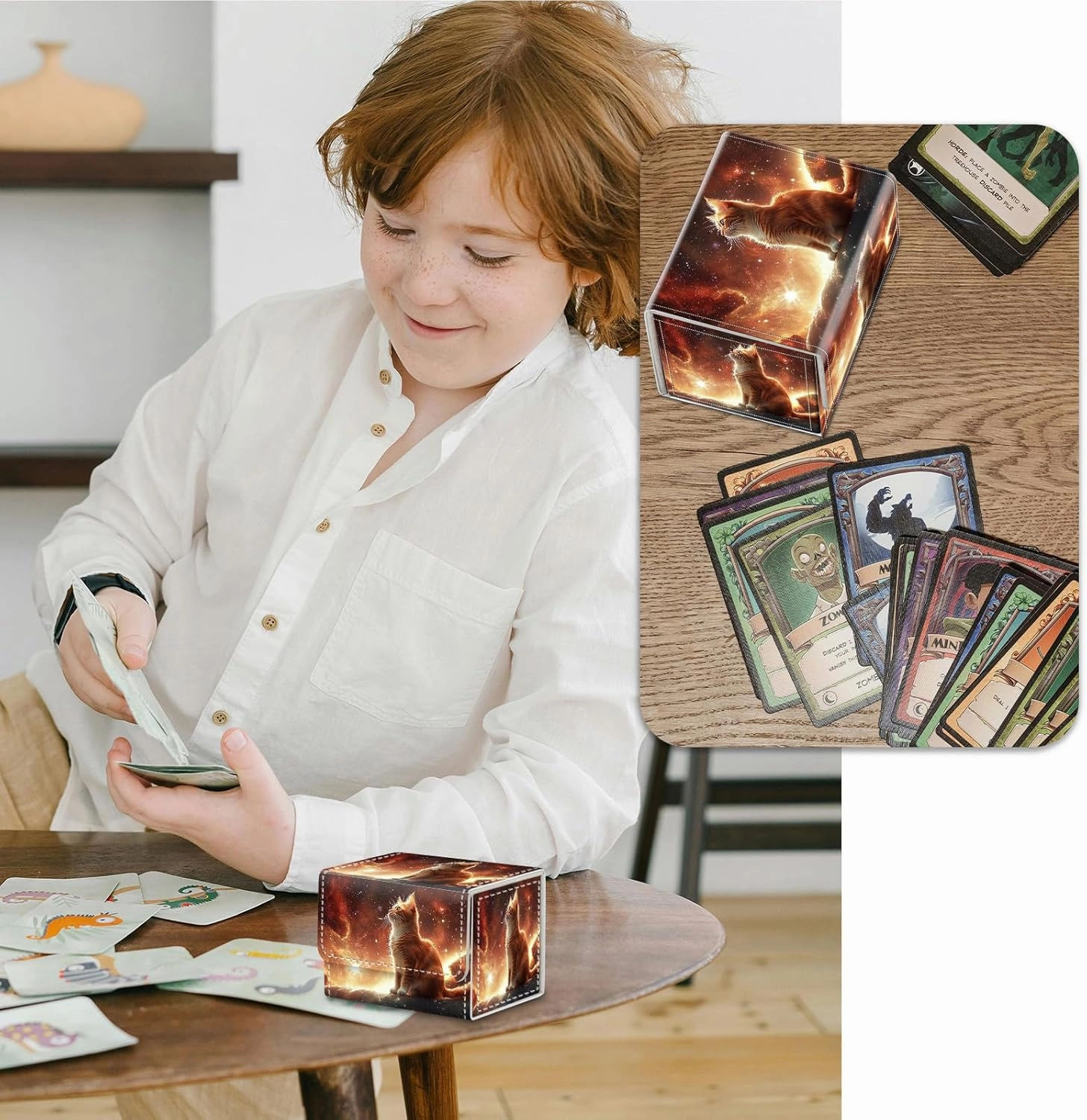 Strong Magnet MTG Demon Deck Box Playing Card Case Magic The Gathering Commander Deck Box Creative Pattern Trading Card Storage Box for Collectible Games, A Beautiful Ginger Cat