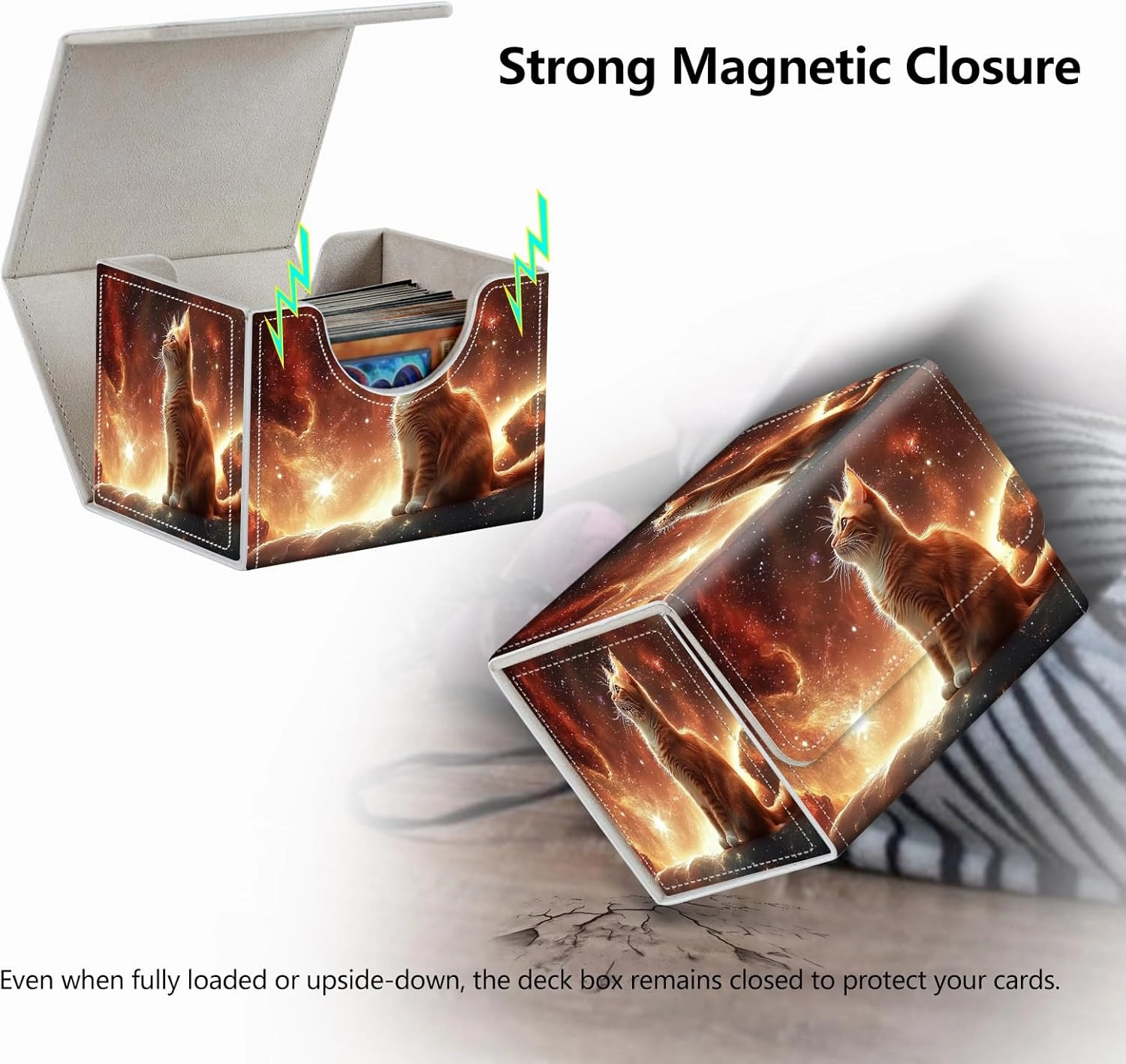 Strong Magnet MTG Demon Deck Box Playing Card Case Magic The Gathering Commander Deck Box Creative Pattern Trading Card Storage Box for Collectible Games, A Beautiful Ginger Cat