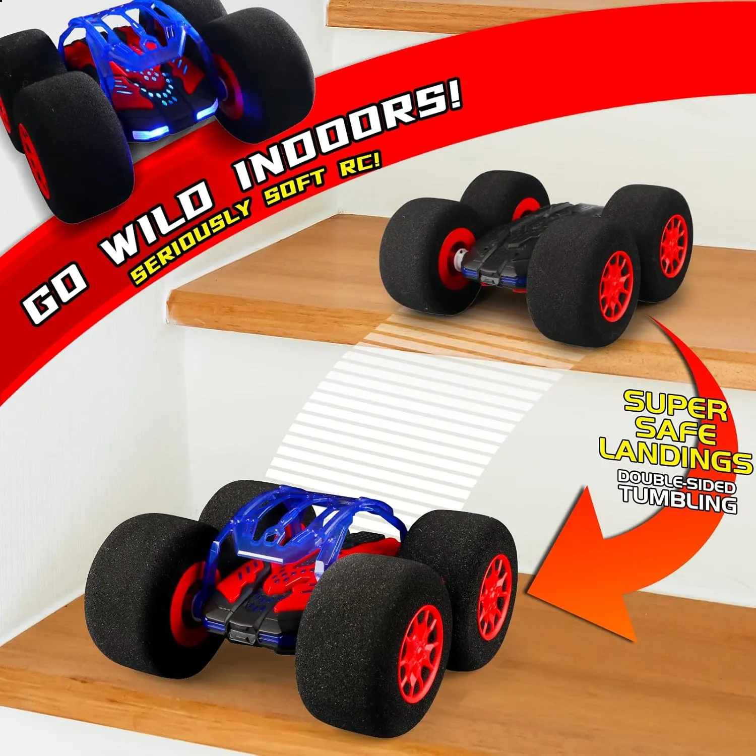 Stunt Remote Control Car with Oversized Sponge Tires Outdoor Indoor RC Car 2.4GHz Electric Race Stunt Vehicle Toy Double Sided 360° Rolling Rotating Driving Car for Kids Boys Girls Gift