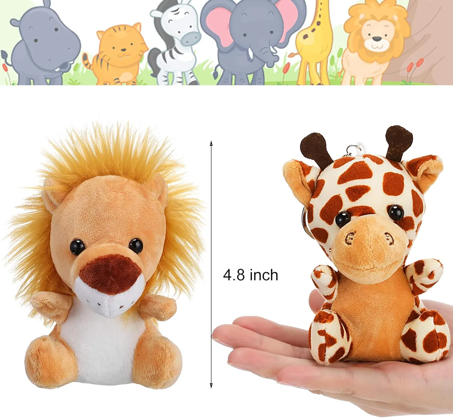 Sumind 12 Pieces Mini Stuffed Forest Animals Jungle Animal Plush Toys 4.8 Inch Cute Elephant Lion Giraffe Tiger Plush for Animal Themed Parties Achievement(Sitting)