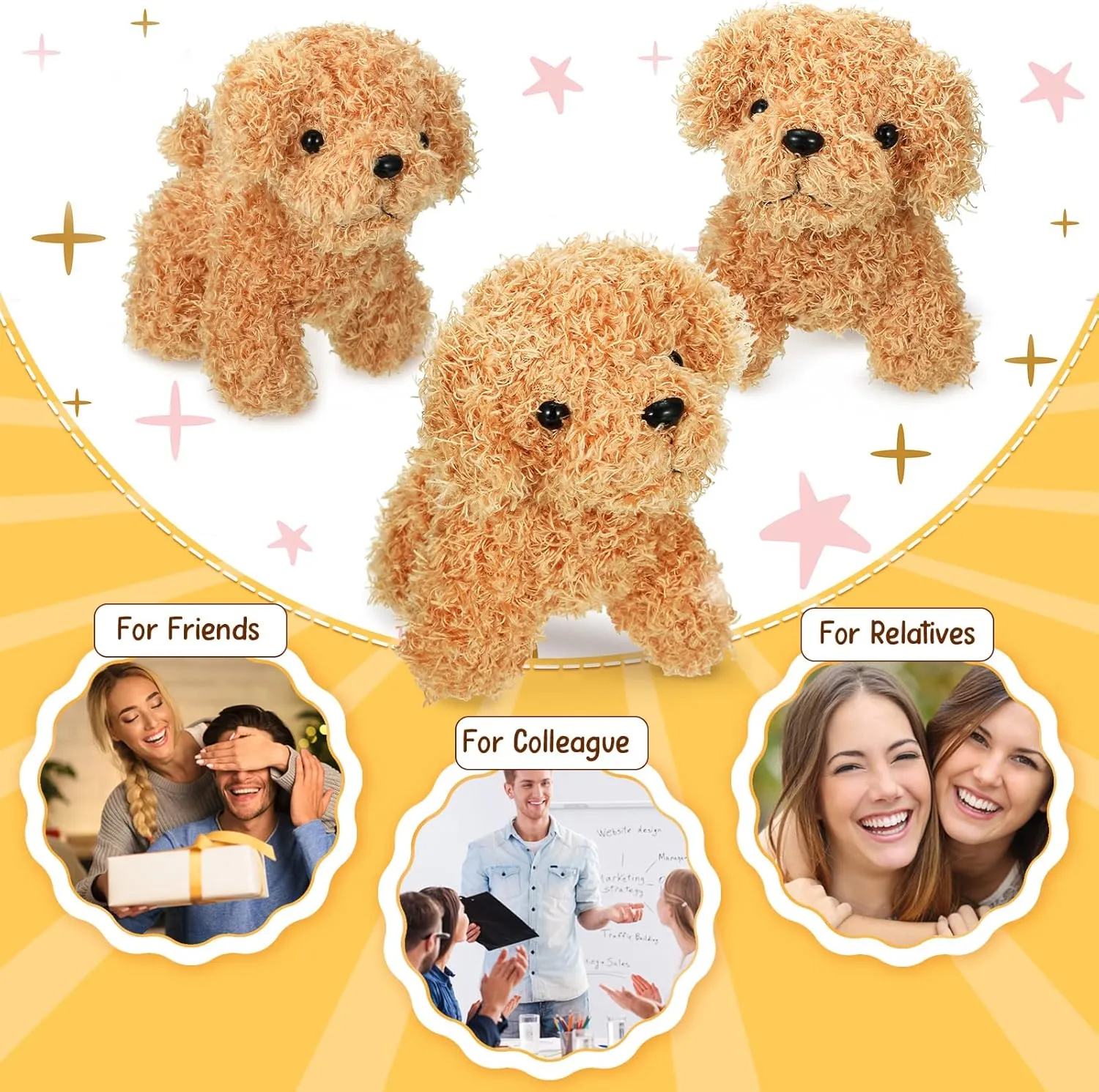 Sumind 9 Pcs 4" 5" Mini Plush Stuffed Puppy Dog Party Favor Small Dog Stuffed Animal Bulk Soft Toy Doll Cute for Kids Gift Graduation Stocking Stuffers Baby Shower Birthday(Long Plush Puppy)