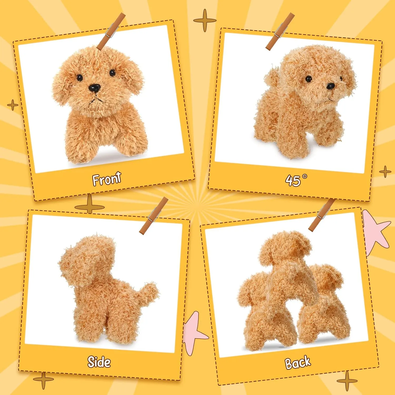 Sumind 9 Pcs 4" 5" Mini Plush Stuffed Puppy Dog Party Favor Small Dog Stuffed Animal Bulk Soft Toy Doll Cute for Kids Gift Graduation Stocking Stuffers Baby Shower Birthday(Long Plush Puppy)