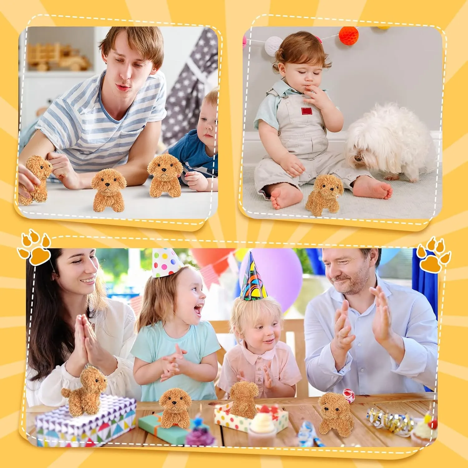 Sumind 9 Pcs 4" 5" Mini Plush Stuffed Puppy Dog Party Favor Small Dog Stuffed Animal Bulk Soft Toy Doll Cute for Kids Gift Graduation Stocking Stuffers Baby Shower Birthday(Long Plush Puppy)