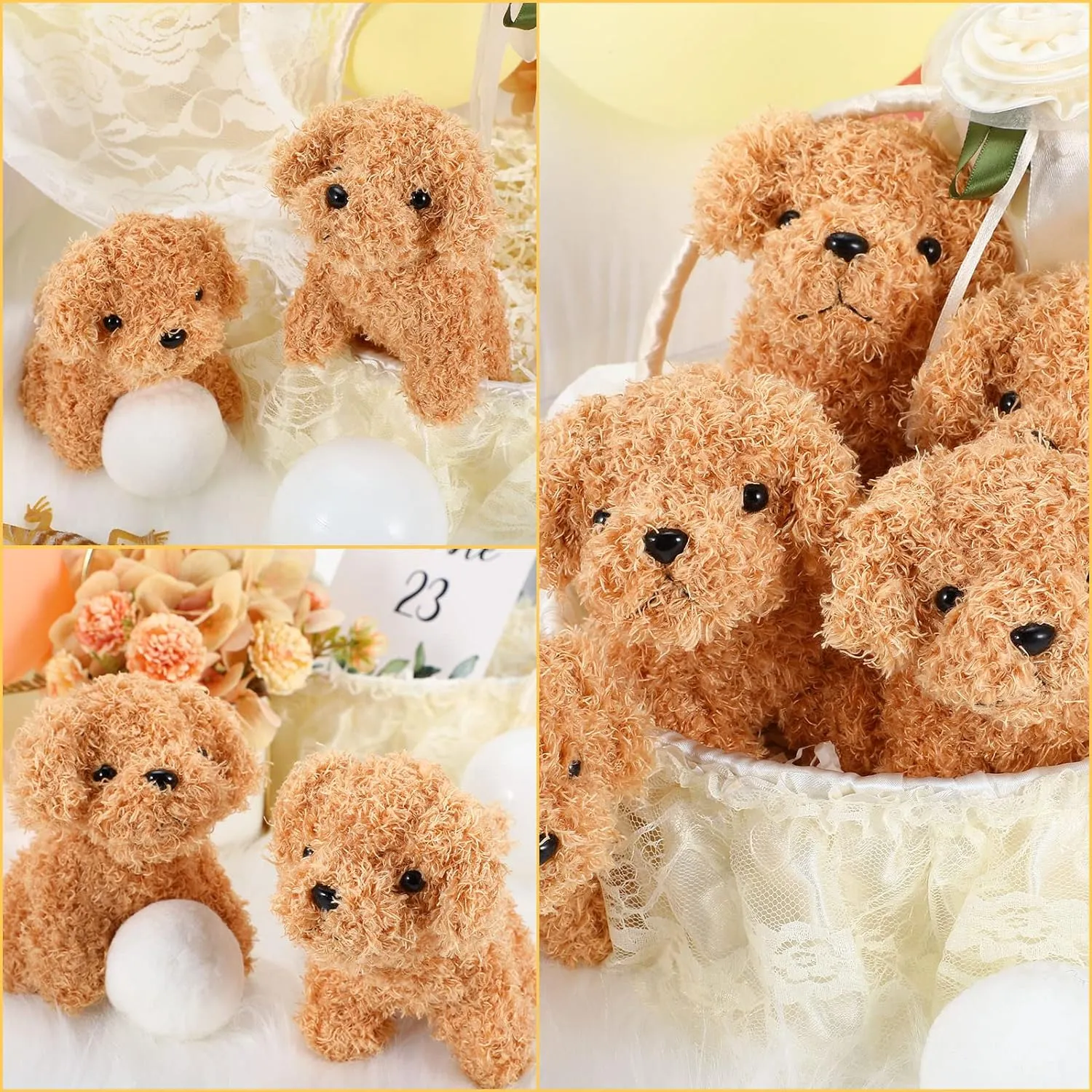 Sumind 9 Pcs 4" 5" Mini Plush Stuffed Puppy Dog Party Favor Small Dog Stuffed Animal Bulk Soft Toy Doll Cute for Kids Gift Graduation Stocking Stuffers Baby Shower Birthday(Long Plush Puppy)