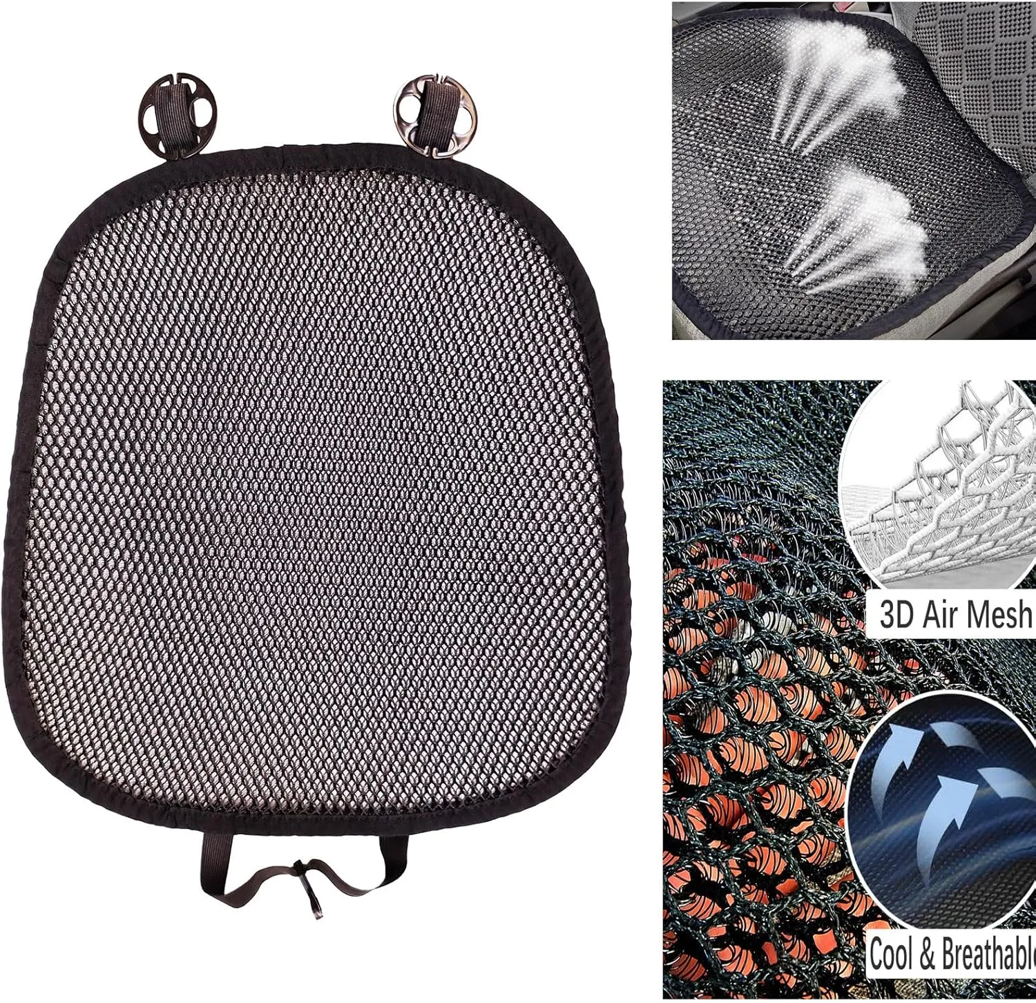Summer Cool 3D Air Mesh Breathable Car Seat Cushion Pad Universal Auto Cushion Cover Set Interior Accessories (Black, 1 Pack seat pad)