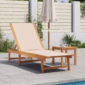 Sun Lounger Cream Solid Acacia Wood Large Durable Sun Lounger18,2KG