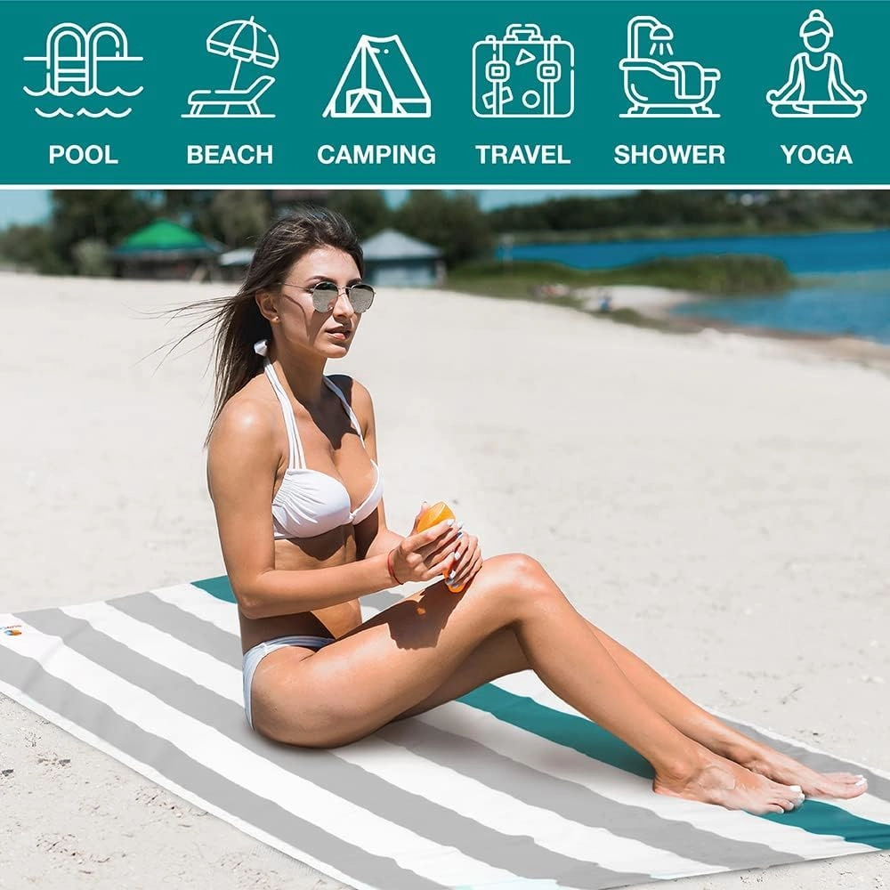 SUN CUBE Microfiber Beach Towel, Quick Dry Sand Free Beach Towel, Lightweight, Compact for Travel Swim Sports Camping, Packable Sand Resistant Towel Adult - Light Grey 78x35 Inches