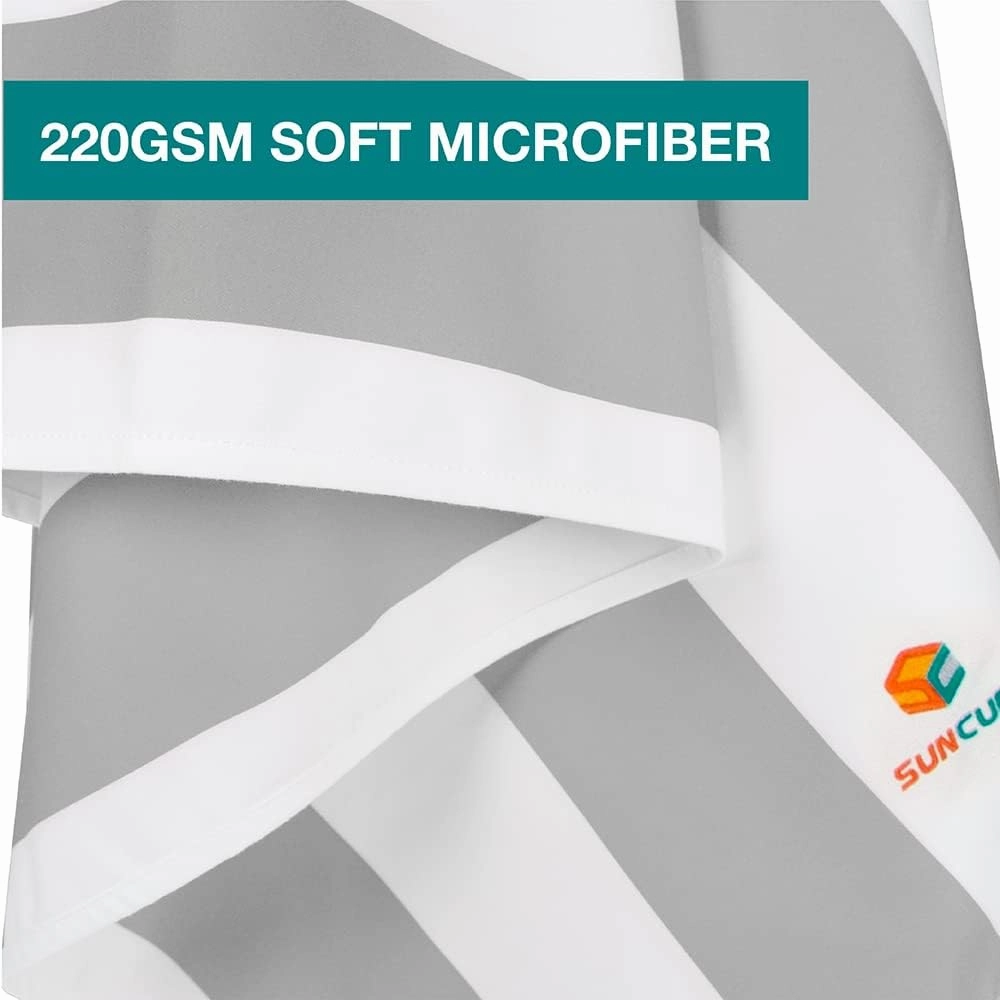 SUN CUBE Microfiber Beach Towel, Quick Dry Sand Free Beach Towel, Lightweight, Compact for Travel Swim Sports Camping, Packable Sand Resistant Towel Adult - Light Grey 78x35 Inches
