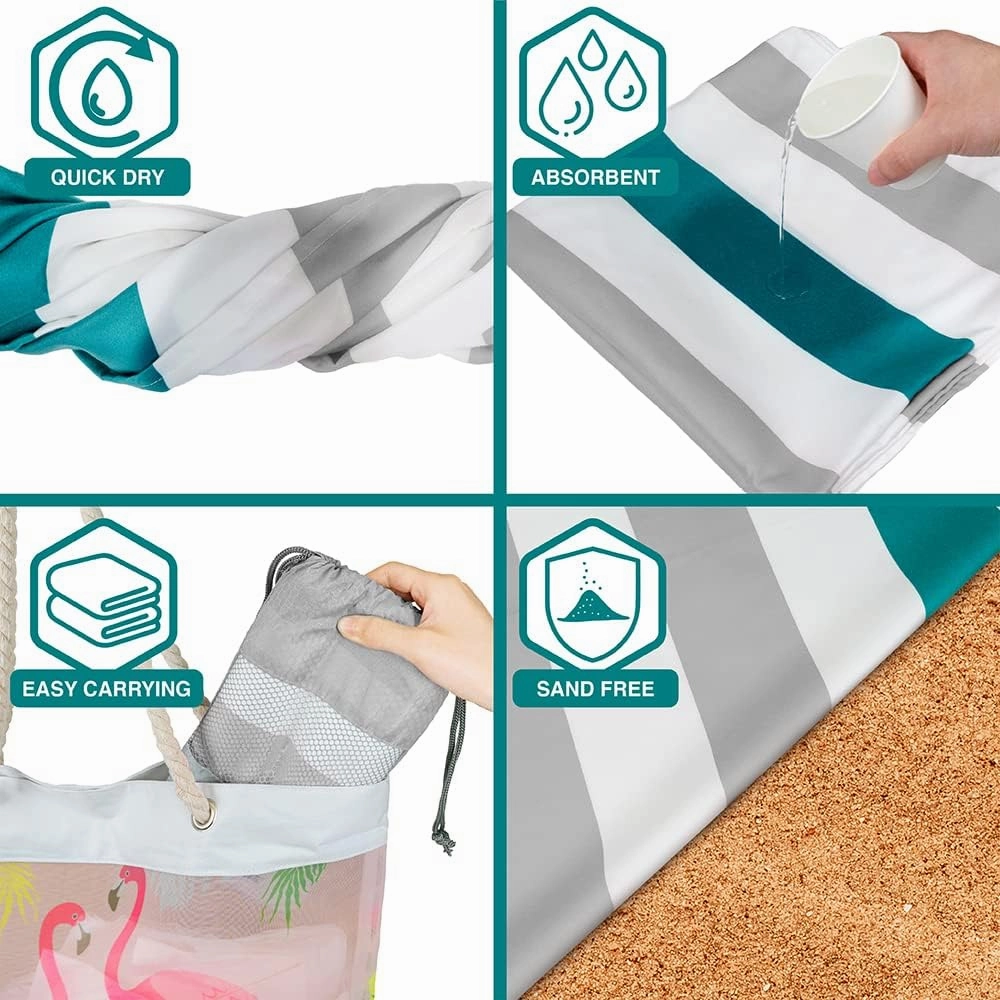 SUN CUBE Microfiber Beach Towel, Quick Dry Sand Free Beach Towel, Lightweight, Compact for Travel Swim Sports Camping, Packable Sand Resistant Towel Adult - Light Grey 78x35 Inches