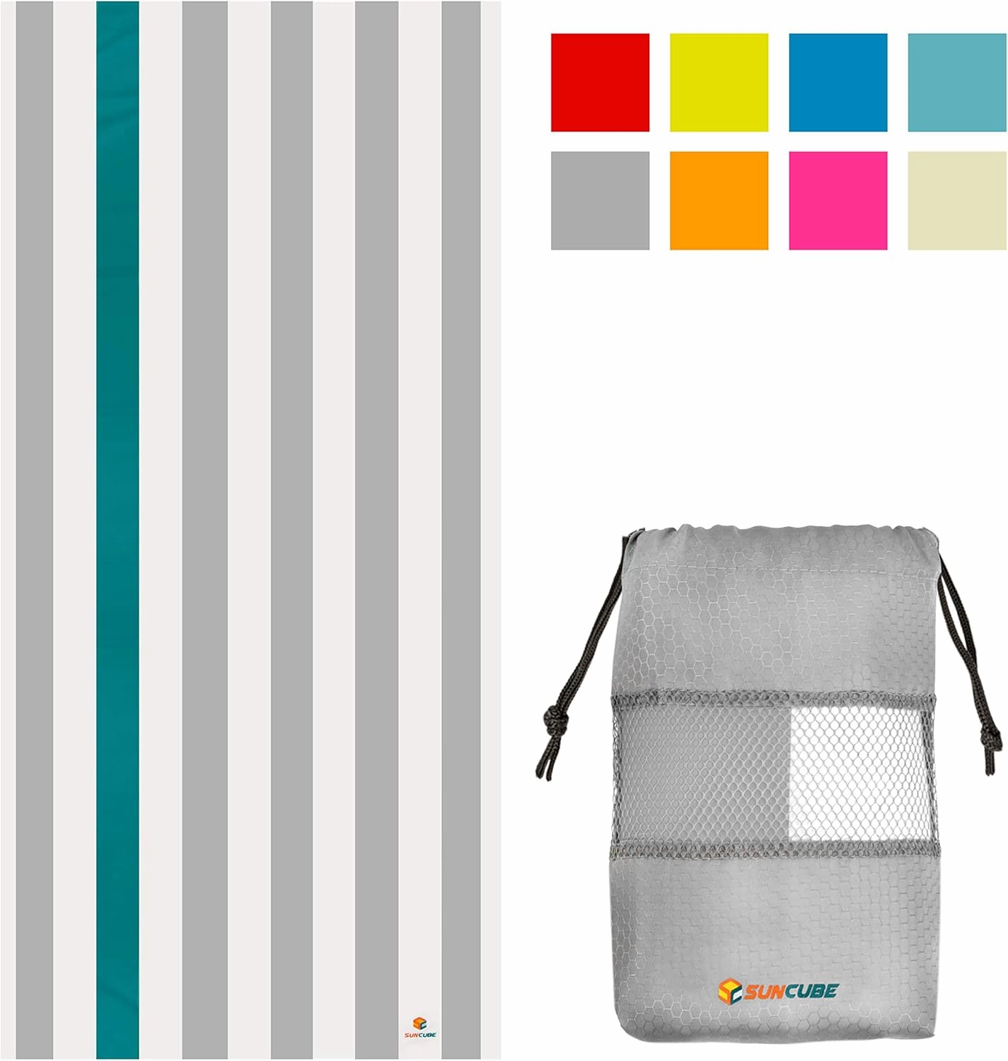 SUN CUBE Microfiber Beach Towel, Quick Dry Sand Free Beach Towel, Lightweight, Compact for Travel Swim Sports Camping, Packable Sand Resistant Towel Adult - Light Grey 78x35 Inches