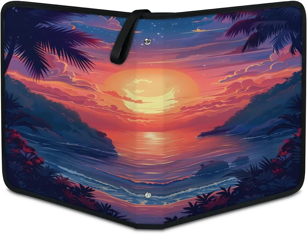 Sunset Scenery 3 Ring Trading Zipper Binder Strap, Trading Card Binder 4 Pocket, 400 Pockets Card Holder with 50 Removable Sleeves for Game Cards