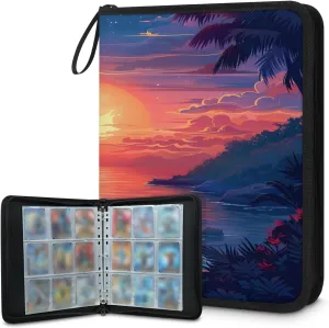 Sunset Scenery 3 Ring Trading Zipper Binder Strap, Trading Card Binder 4 Pocket, 400 Pockets Card Holder with 50 Removable Sleeves for Game Cards
