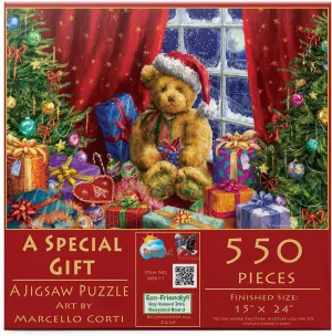 SUNSOUT INC - A Special Christmas Teddy Bear Gift 550 pc Jigsaw Puzzle by Artist: Marcello Corti - Finished Size 15" x 24" Christmas - MPN# 60611