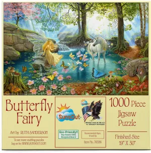 SUNSOUT INC - Butterfly Fairy - 1000 pc Jigsaw Puzzle by Ruth Sanderson - Finished Size 19" x 30" - MPN# 76336
