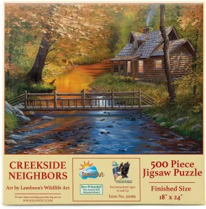 SUNSOUT INC - Creekside Neighbors - 500 pc Jigsaw Puzzle by Artist: Lambson's Wildlife Art - Finished Size 18" x 24" - MPN# 50169