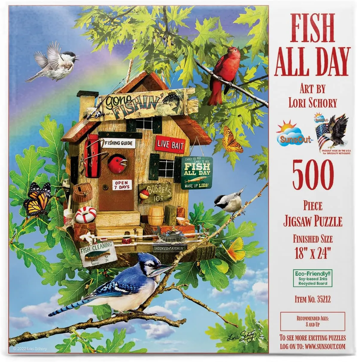 SUNSOUT INC - Fish All Day - 500 pc Jigsaw Puzzle by Artist: Lori Schory - Finished Size 18" x 24" - MPN# 35212
