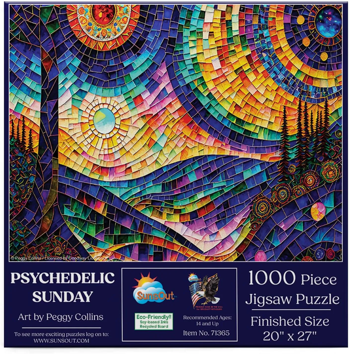 SUNSOUT INC - Psychedelic Sunday - 1000 pc Jigsaw Puzzle by Artist: Peggy Collins - Finished Size 19" x 19" - MPN# 71365