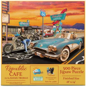 SUNSOUT INC - Republic Cafe - 500 pc Jigsaw Puzzle by Artist: Rafael Trujillo - Finished Size 18" x 24" Cars - MPN# 42360