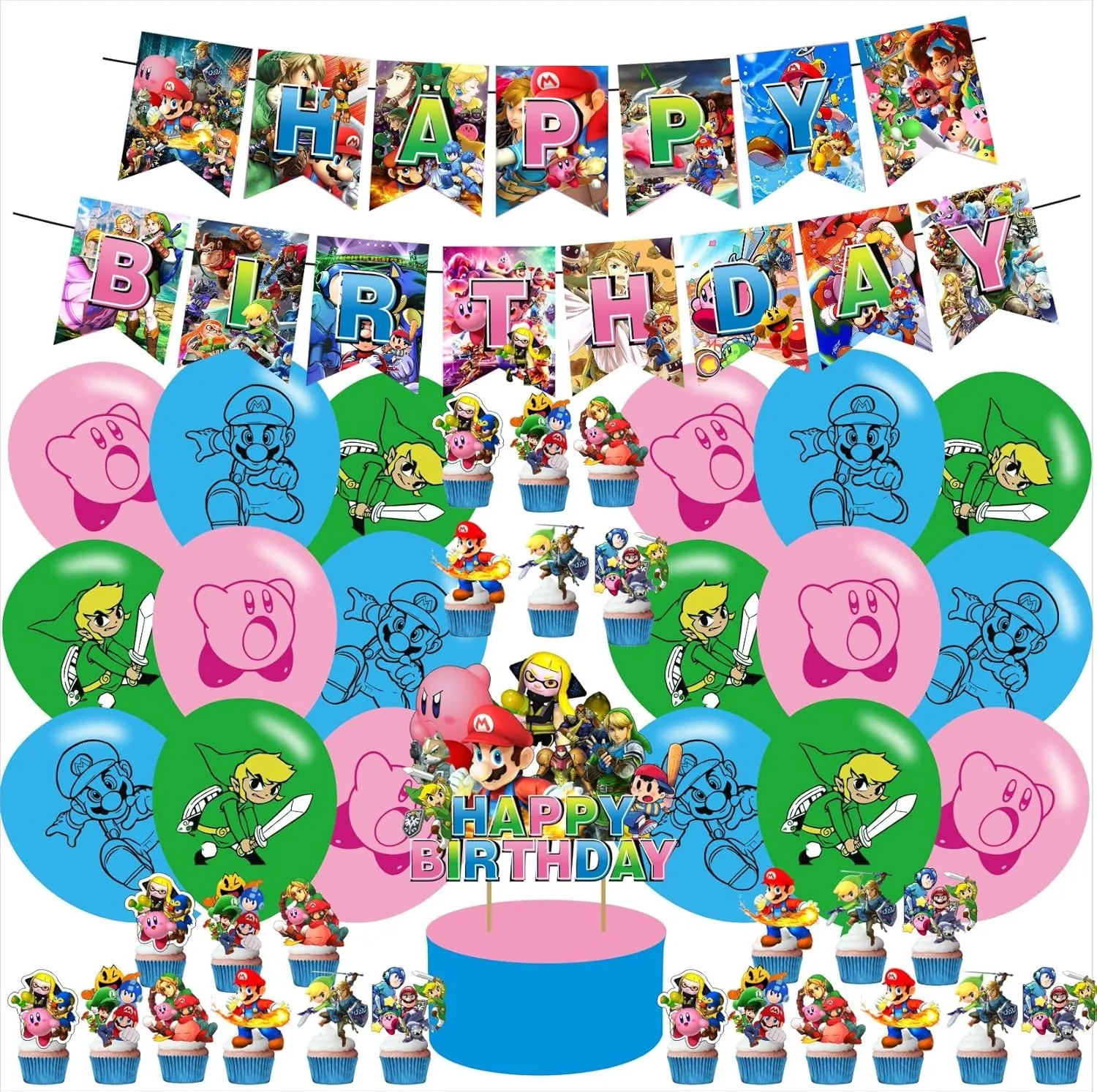 Super Smash Bros Birthday Party Decoration,Super Smash Bros Theme Birthday Banner, Cake Topper, Latex Balloons for Super Smash Bros Birthday Party Supplies