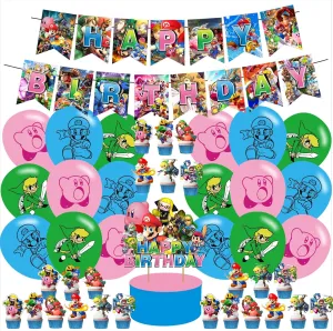 Super Smash Bros Birthday Party Decoration,Super Smash Bros Theme Birthday Banner, Cake Topper, Latex Balloons for Super Smash Bros Birthday Party Supplies