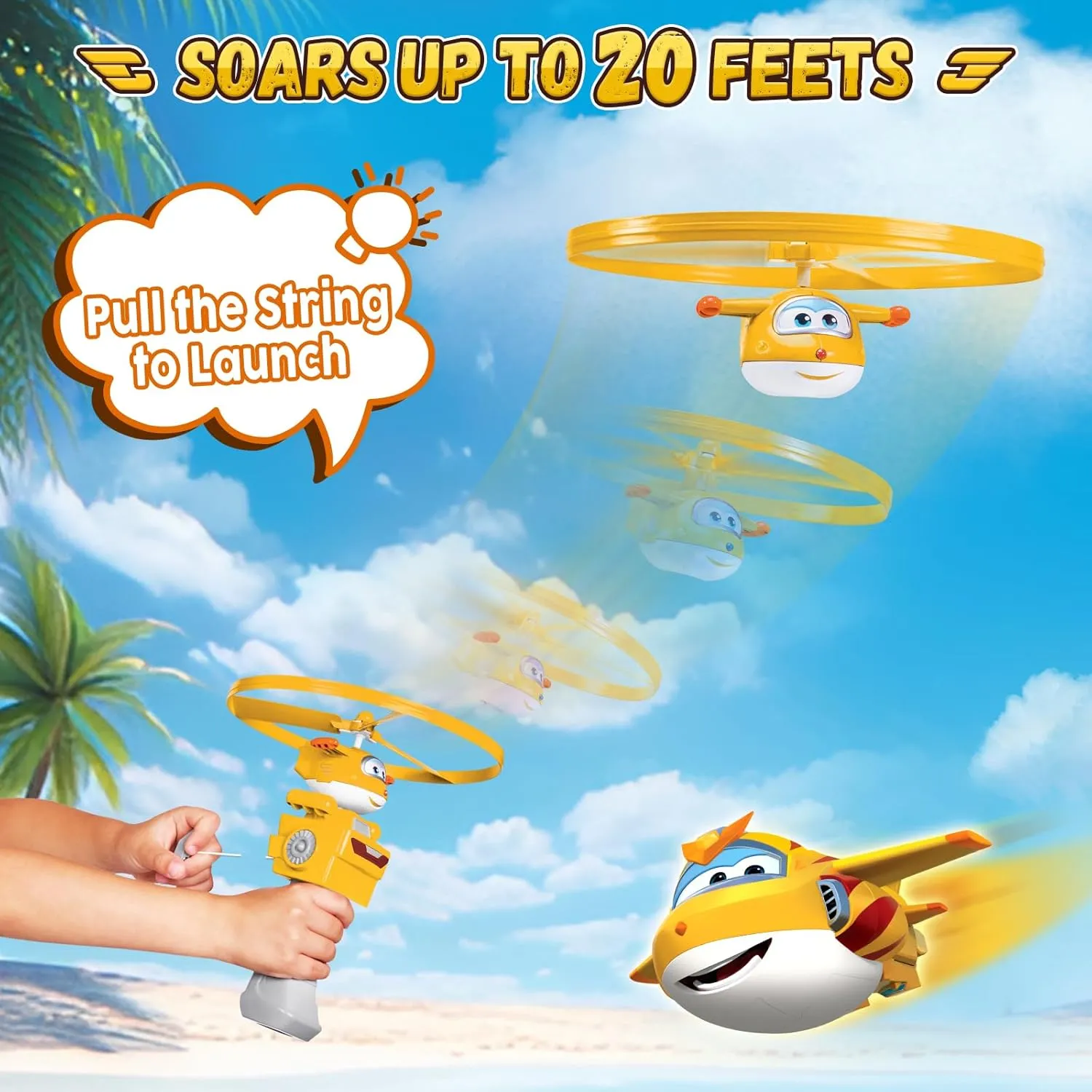 Super Wings Outdoor Toys, Golden Boy Flying Toys for Kids Ages 3-5 4-8, Toddler Outdoor Games Flying Discs, Outside Toys Airplane Launcher Toy for Kids Boys Girls Age 3 4 5 6 7 8 9 