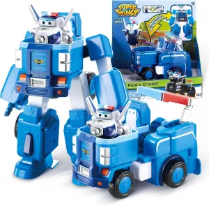 Super Wings Transformable Toys, 7" Paul Robot Suit and 2” Scale Transforming Paul Mini Action Figure,2-in-1 Mode Vehicle and Robot,Fire Truck Toy Vehicle Playset for Kids 3 ,Gifts for Boys and Girls