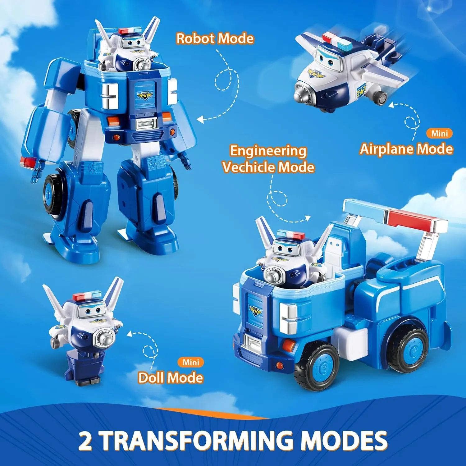 Super Wings Transformable Toys, 7" Paul Robot Suit and 2” Scale Transforming Paul Mini Action Figure,2-in-1 Mode Vehicle and Robot,Fire Truck Toy Vehicle Playset for Kids 3 ,Gifts for Boys and Girls