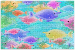 susiyo Watercolro Ugly Fish 500 Piece Jigsaw Puzzle, Wall Artwork Puzzle Games for Adults Teens 20.5" L X 14.9" W