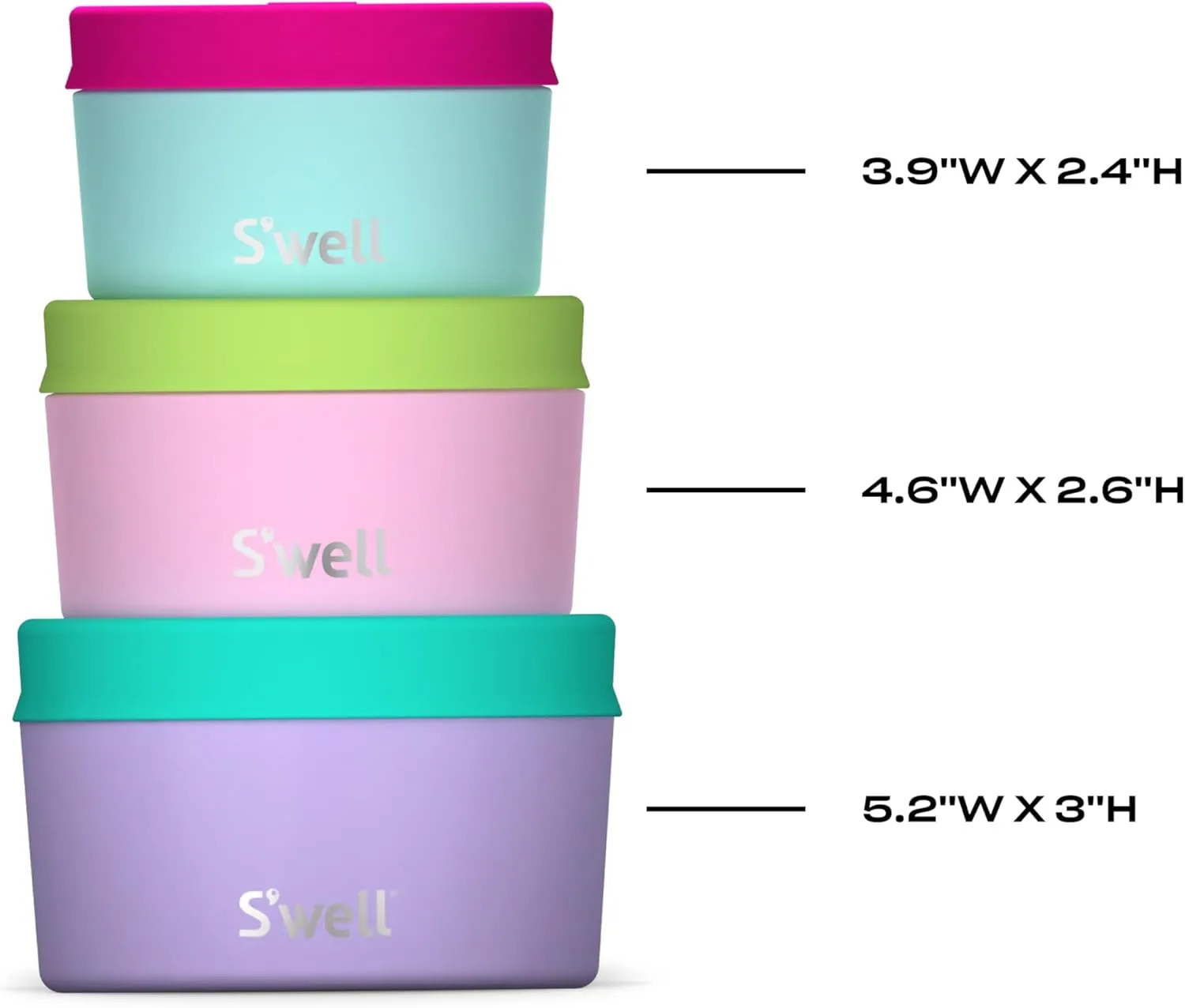 S'well Stainless Steel Food Canister Set Of Three, 10oz, 16oz, and 24oz, Pastel Paradise, Single Walled Durable Construction, BPA Free, Dishwasher Safe