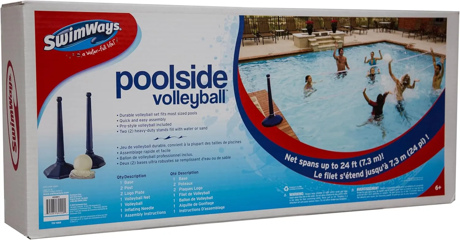 SwimWays Plastic Multi-Sport Volleyball Set, Includes 2 Bases, 1 Net, 1 Volleyball, Ideal for Pool Parties and Outdoor Games