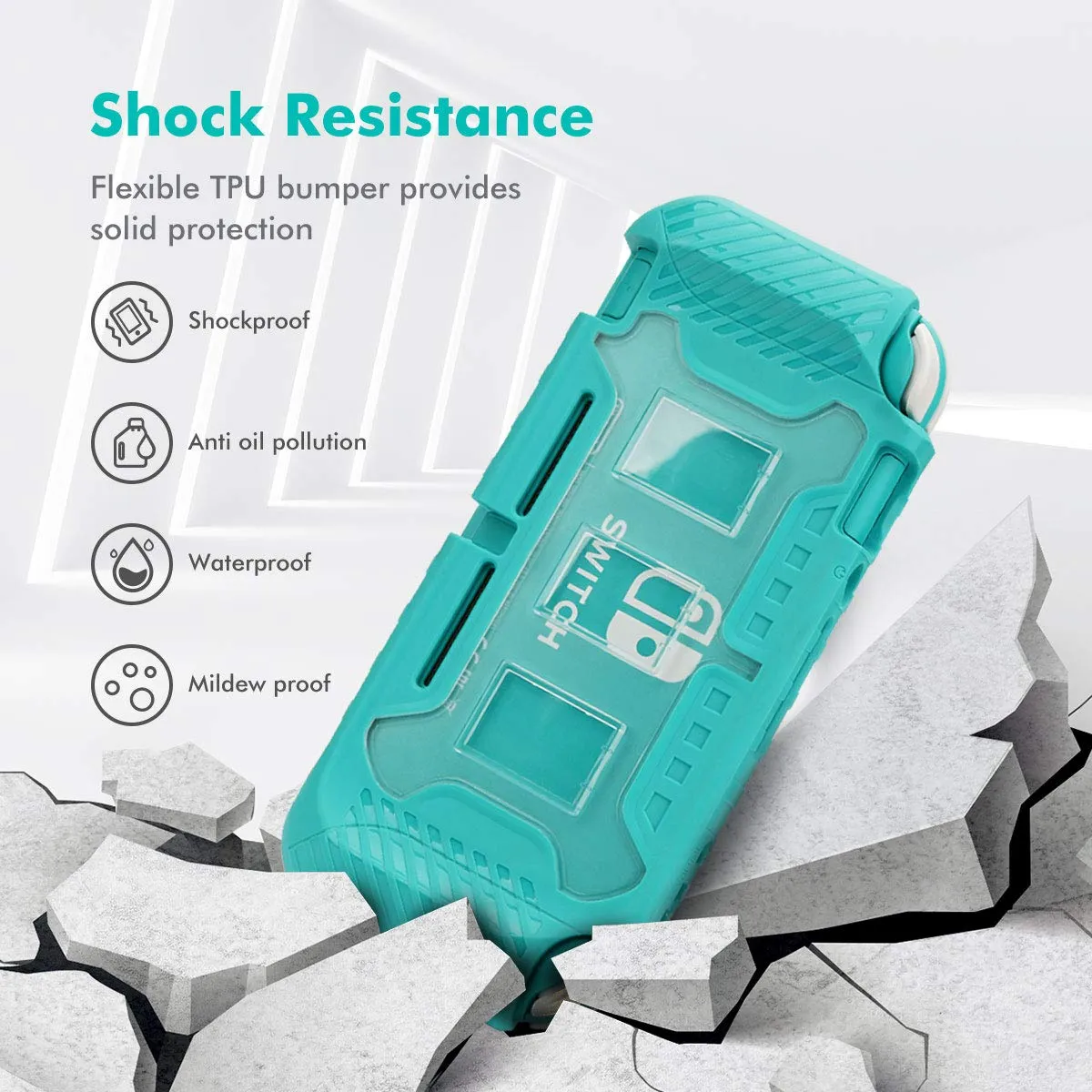 Switch Lite Protective Case, KIWIHOME Portable Cover Grip Case Only for Nintendo Switch Lite with Comfortable Grip & Game Card Slots (Turquoise)