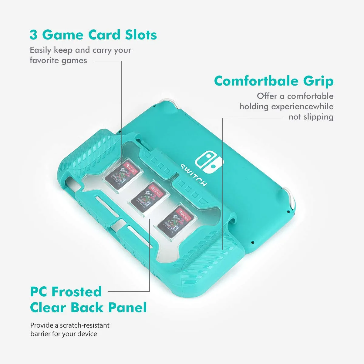 Switch Lite Protective Case, KIWIHOME Portable Cover Grip Case Only for Nintendo Switch Lite with Comfortable Grip & Game Card Slots (Turquoise)
