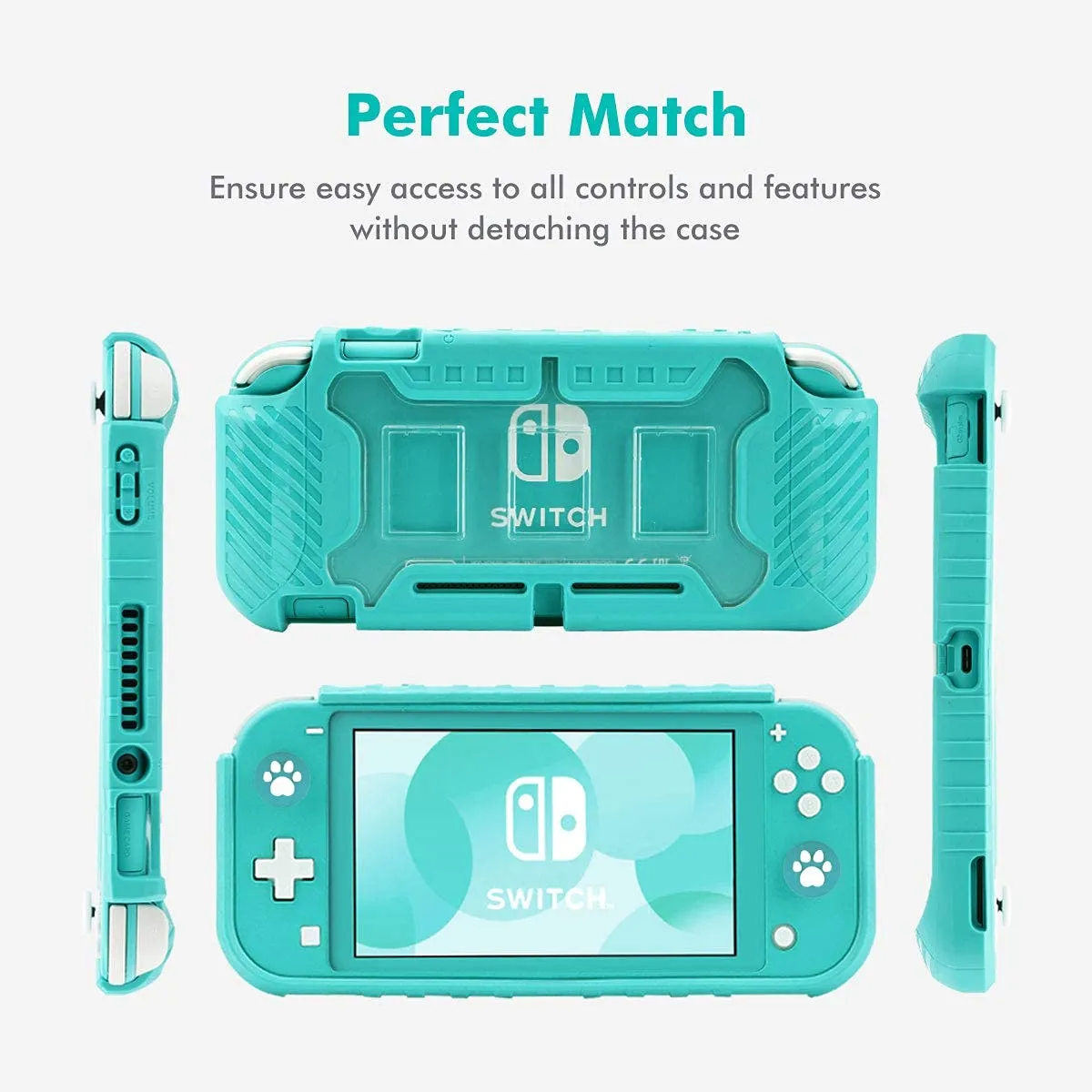 Switch Lite Protective Case, KIWIHOME Portable Cover Grip Case Only for Nintendo Switch Lite with Comfortable Grip & Game Card Slots (Turquoise)