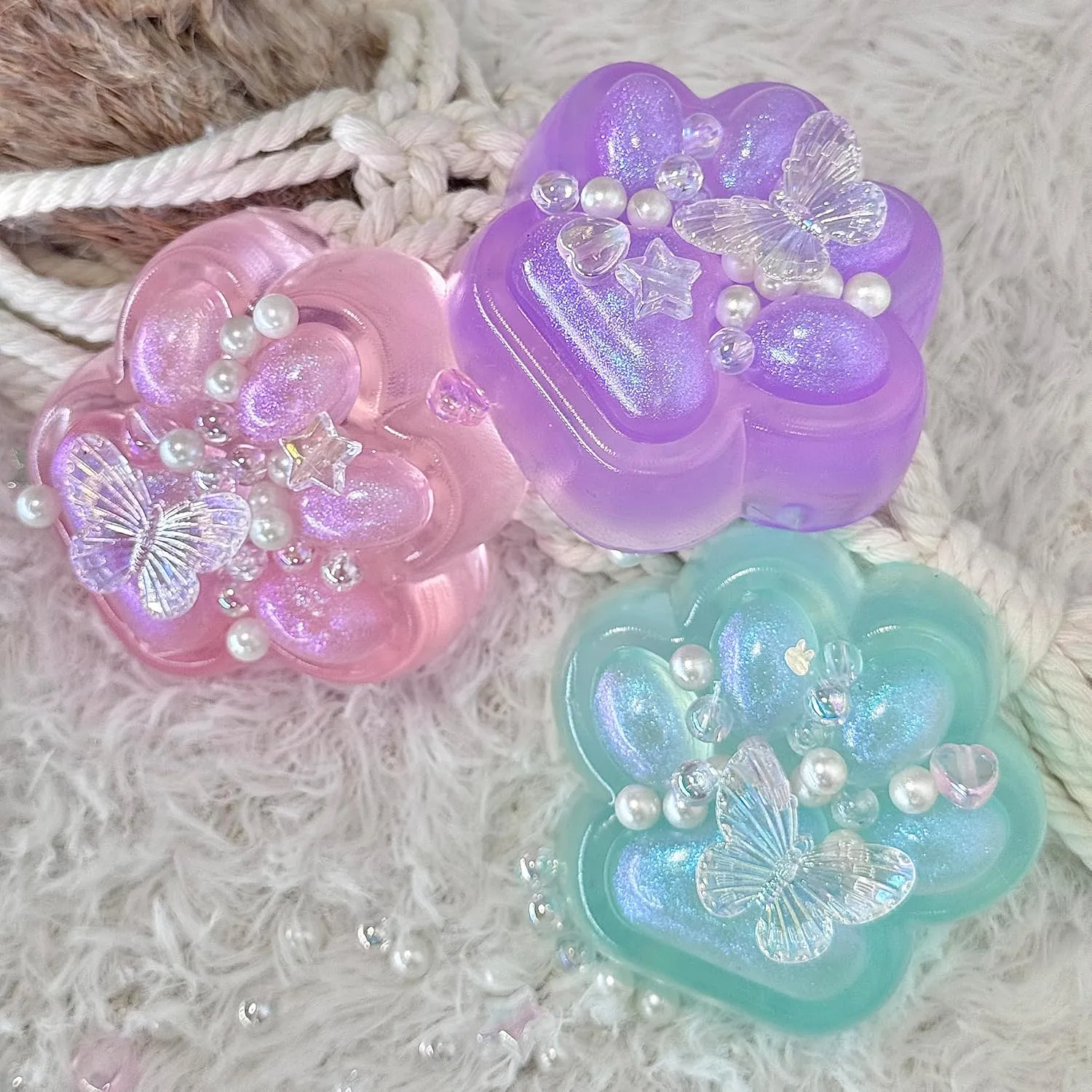 Taba Squishy Cat Paw Squeeze Toy, Cute Glittering Paw Squishies for Stress Relief and Relax, Soft Squeezing Fidget Toys for Party Favors Novelty Things Birthday Gift (Pack of 3 Color)
