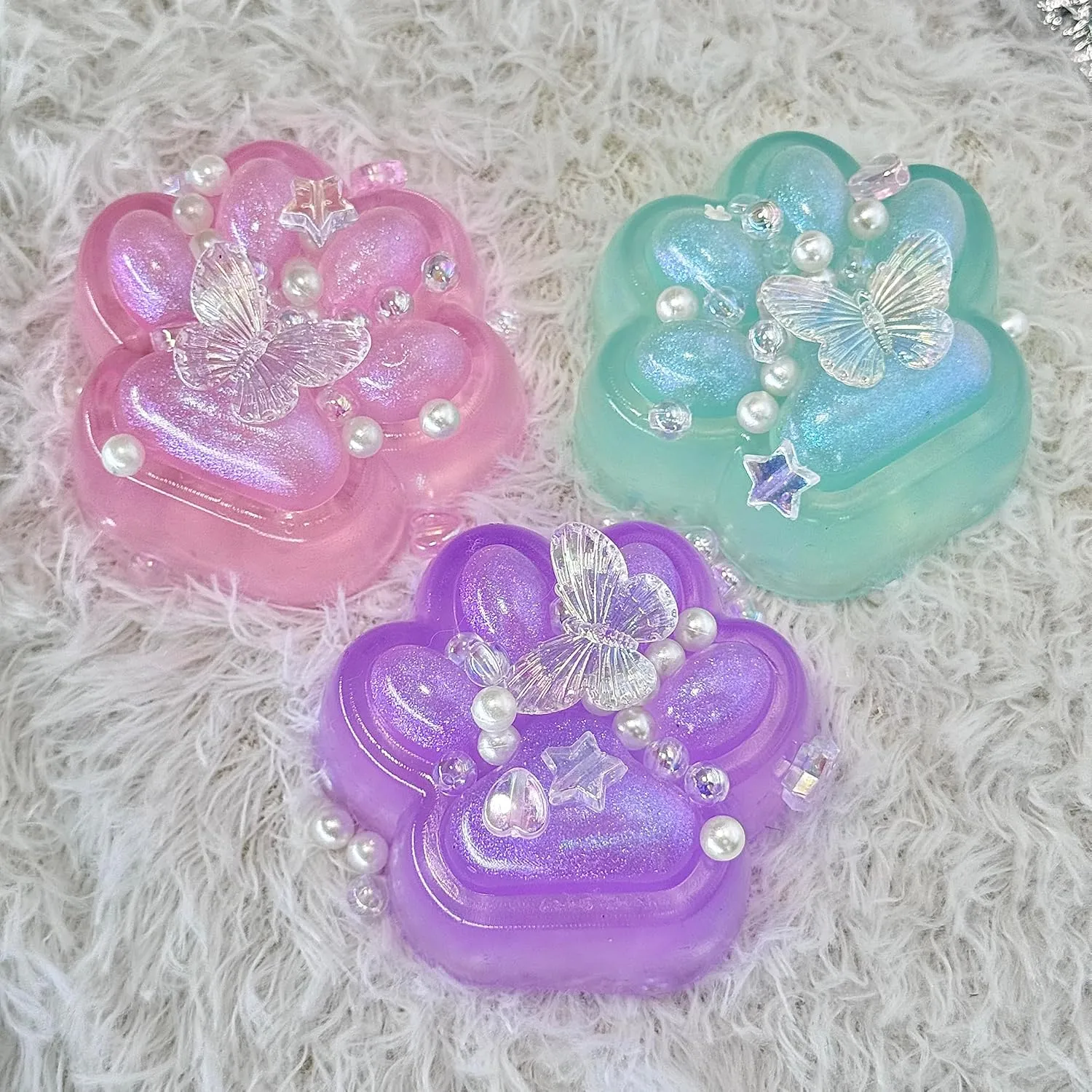 Taba Squishy Cat Paw Squeeze Toy, Cute Glittering Paw Squishies for Stress Relief and Relax, Soft Squeezing Fidget Toys for Party Favors Novelty Things Birthday Gift (Pack of 3 Color)