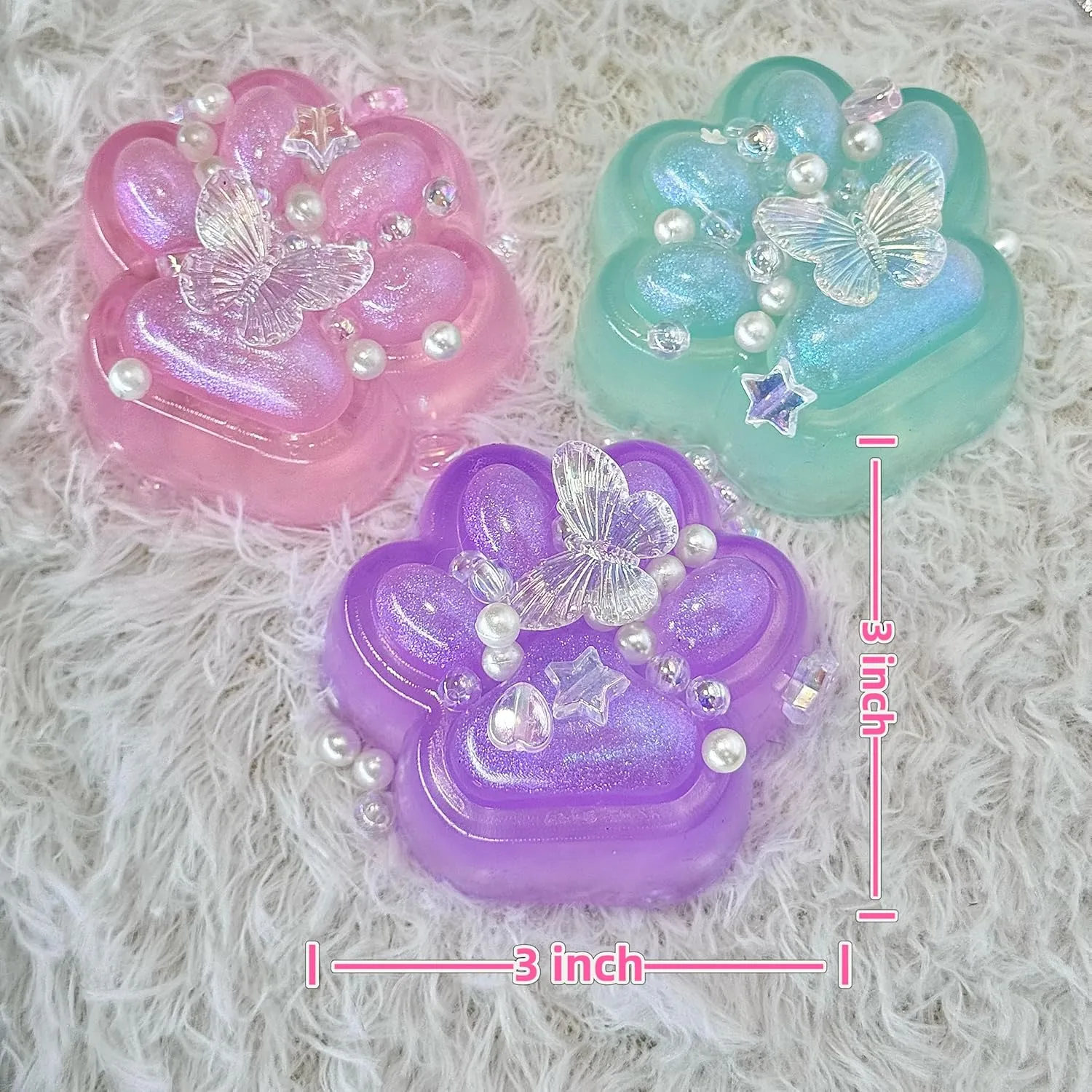 Taba Squishy Cat Paw Squeeze Toy, Cute Glittering Paw Squishies for Stress Relief and Relax, Soft Squeezing Fidget Toys for Party Favors Novelty Things Birthday Gift (Pack of 3 Color)